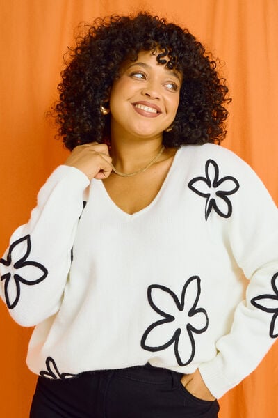 Pull fleurs brodées femme