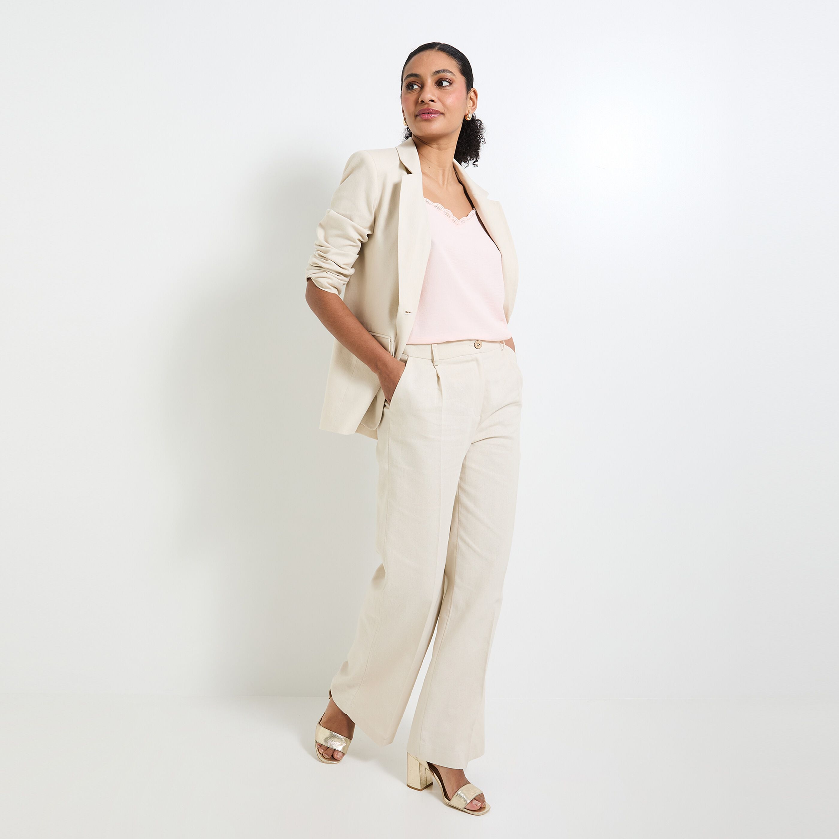 Veste blazer en lin m&eacute;lang&eacute; femme