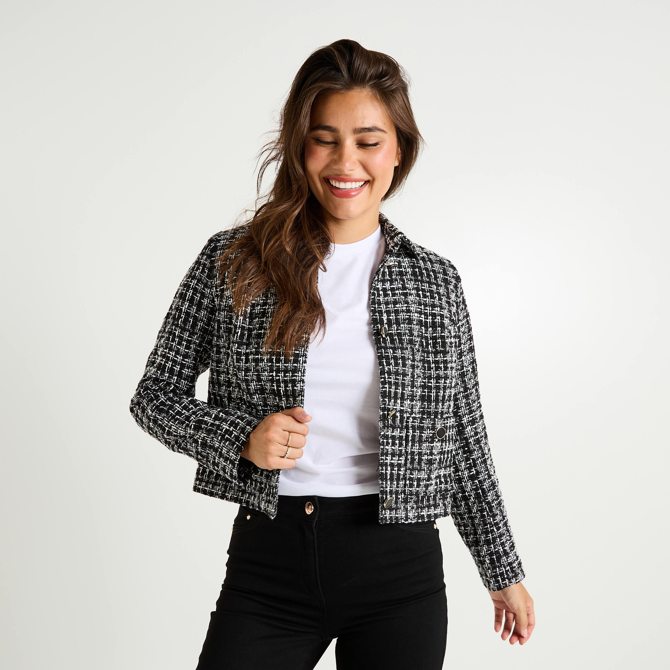 Veste tweed col chemise femme