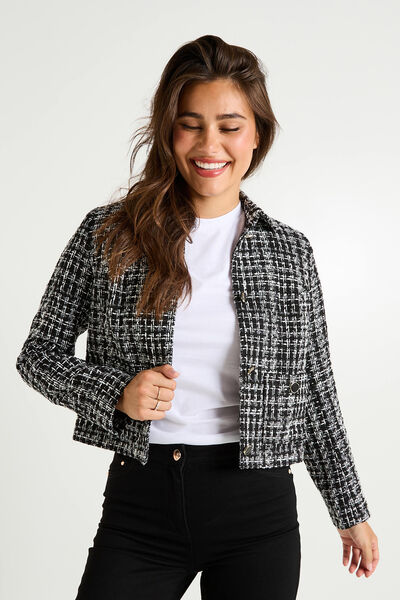 Veste tweed col chemise femme