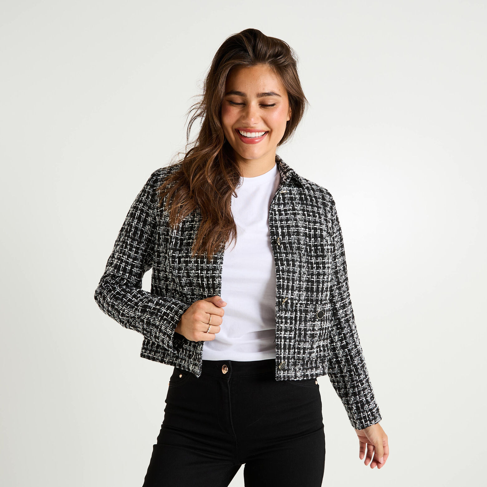 Veste tweed col chemise femme NOIR Graindemalice