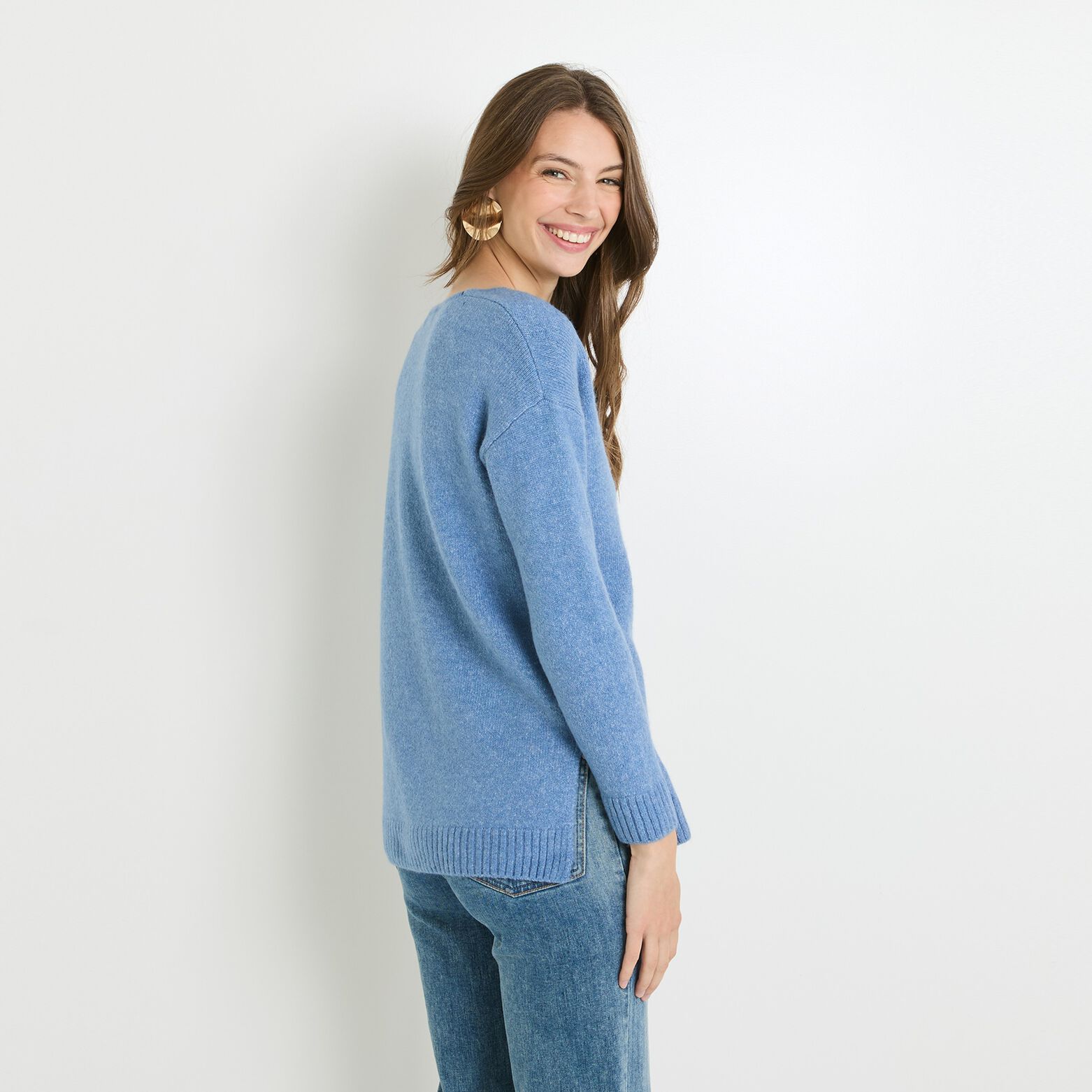 Pull col V femme