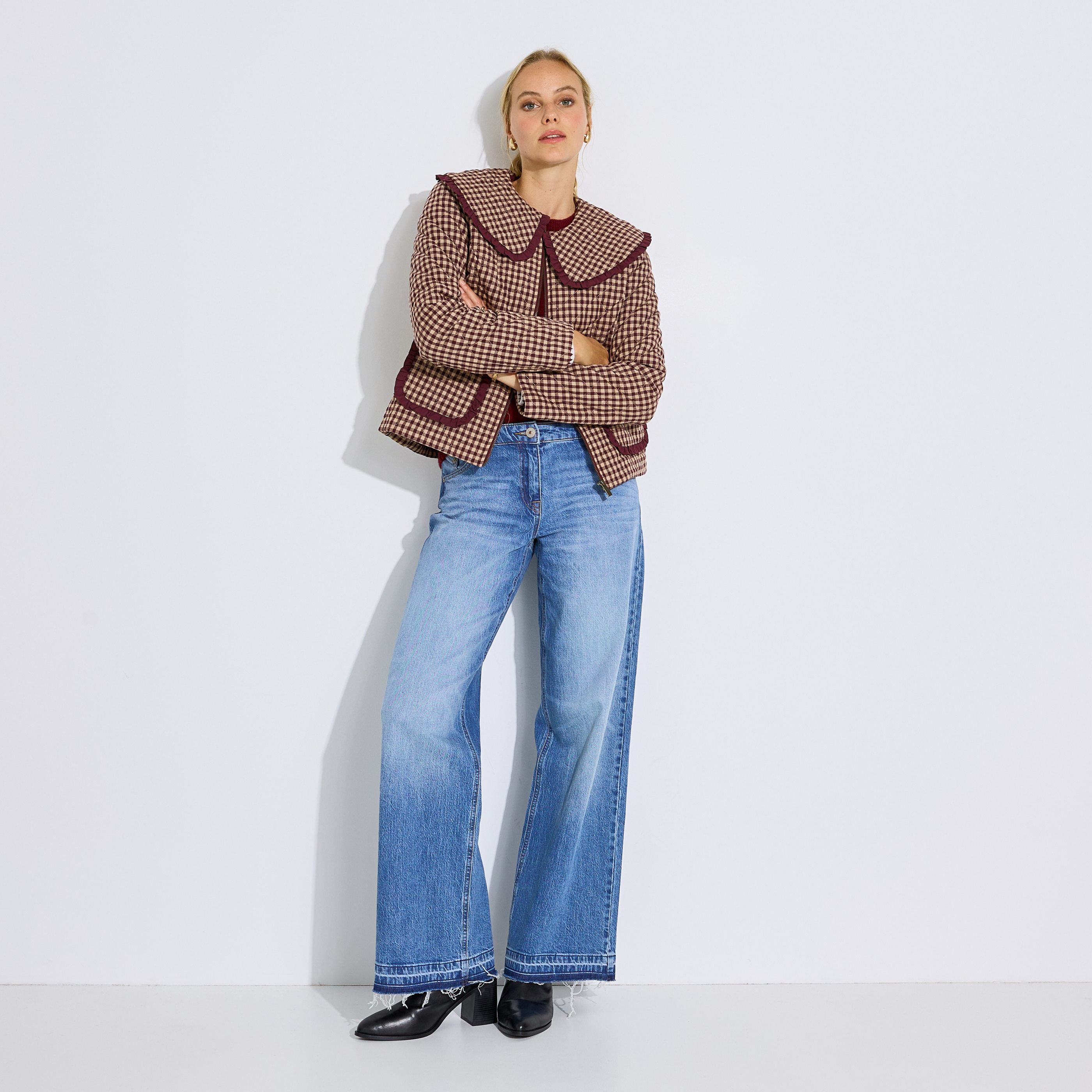 Veste mi-saison vichy col Claudine femme