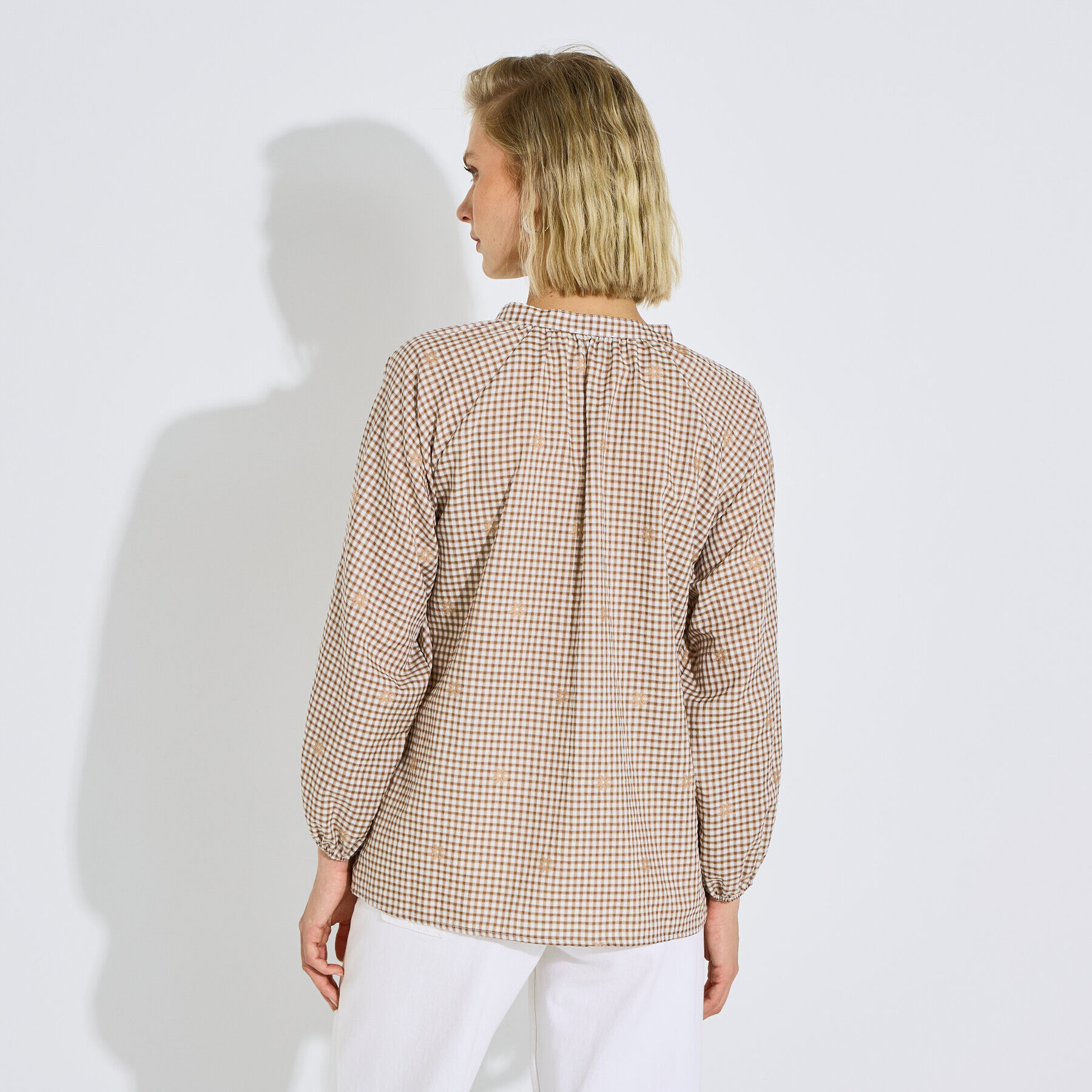 Blouse vichy motif fleurs femme