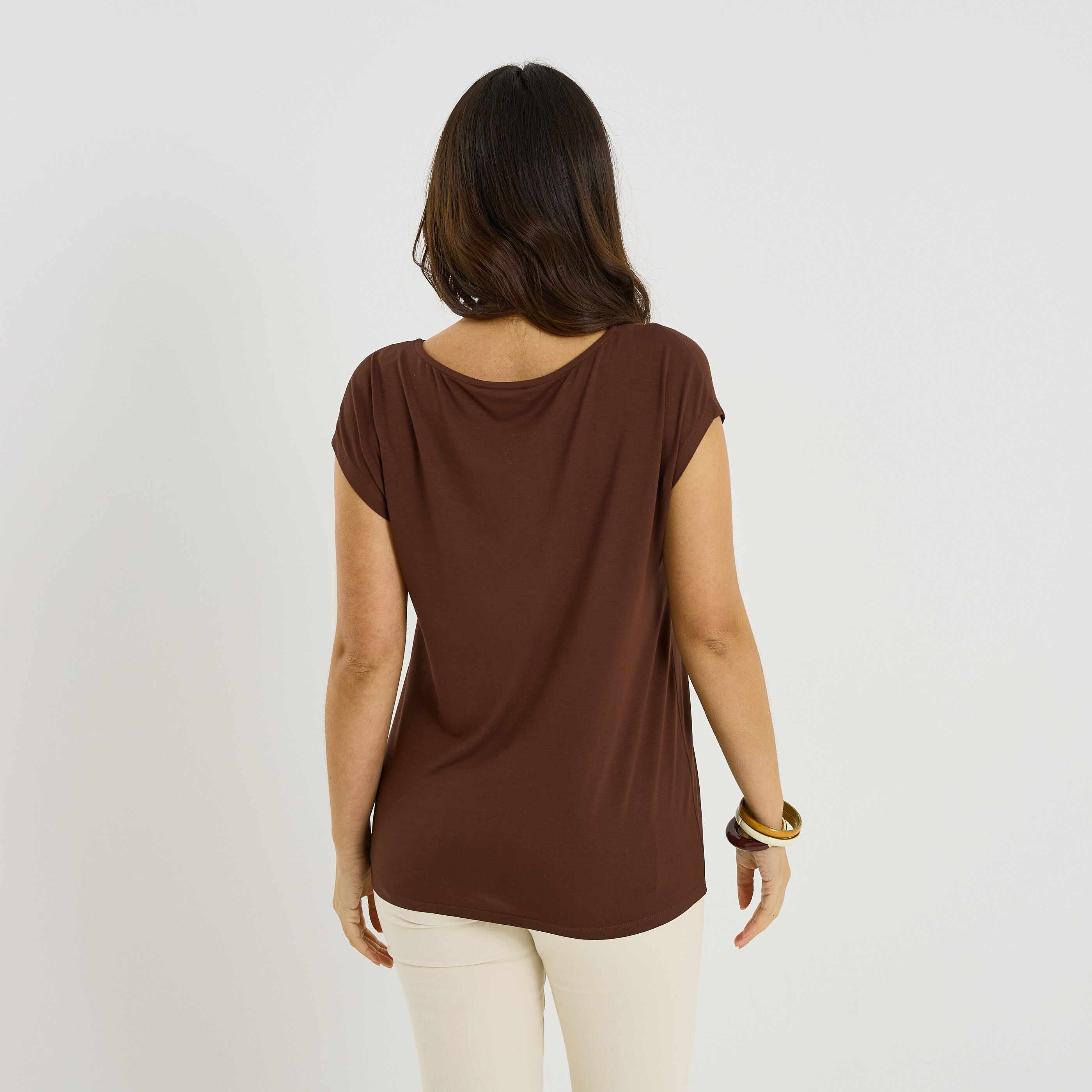 T-shirt col V liser&eacute;s brillants femme