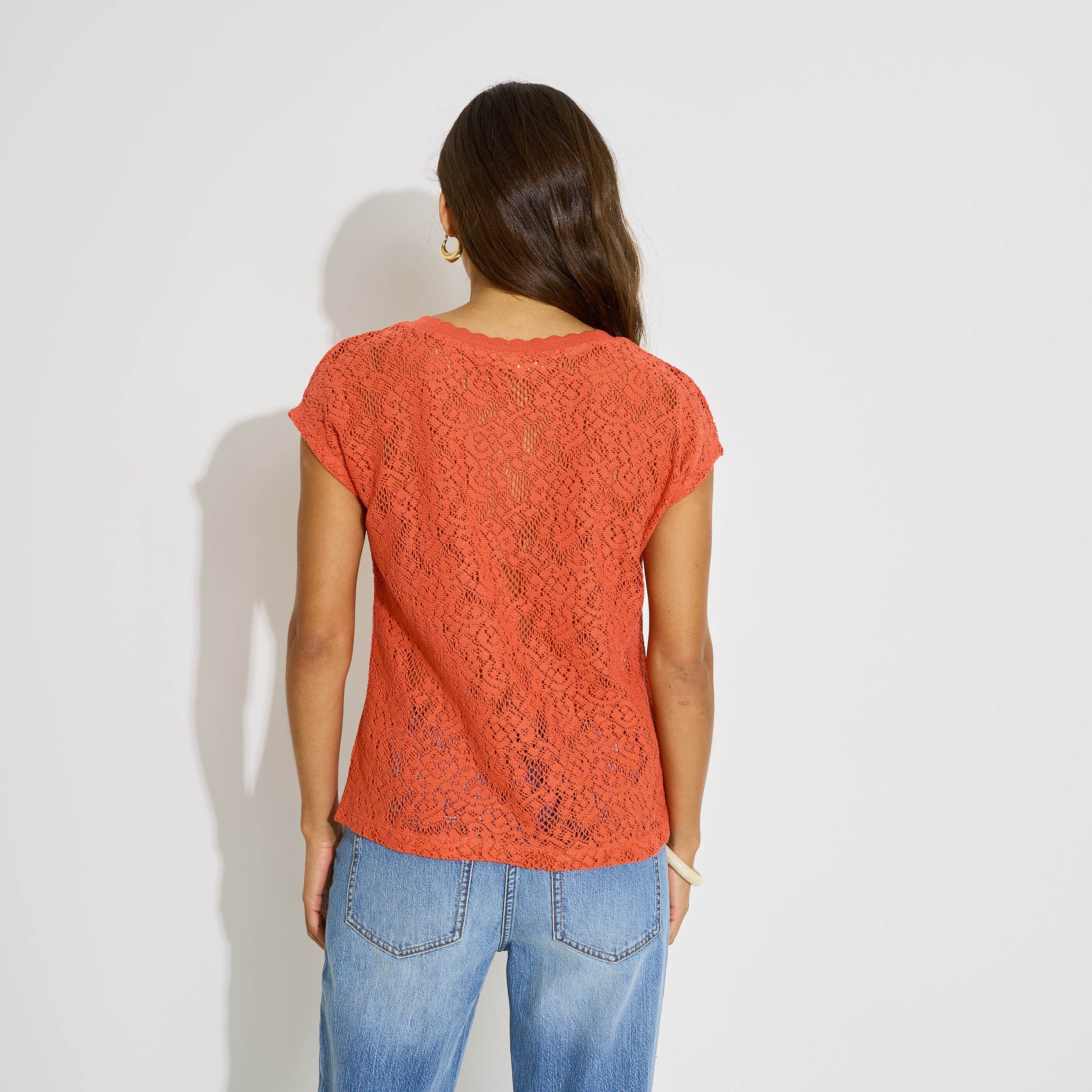 T-shirt uni en crochet femme