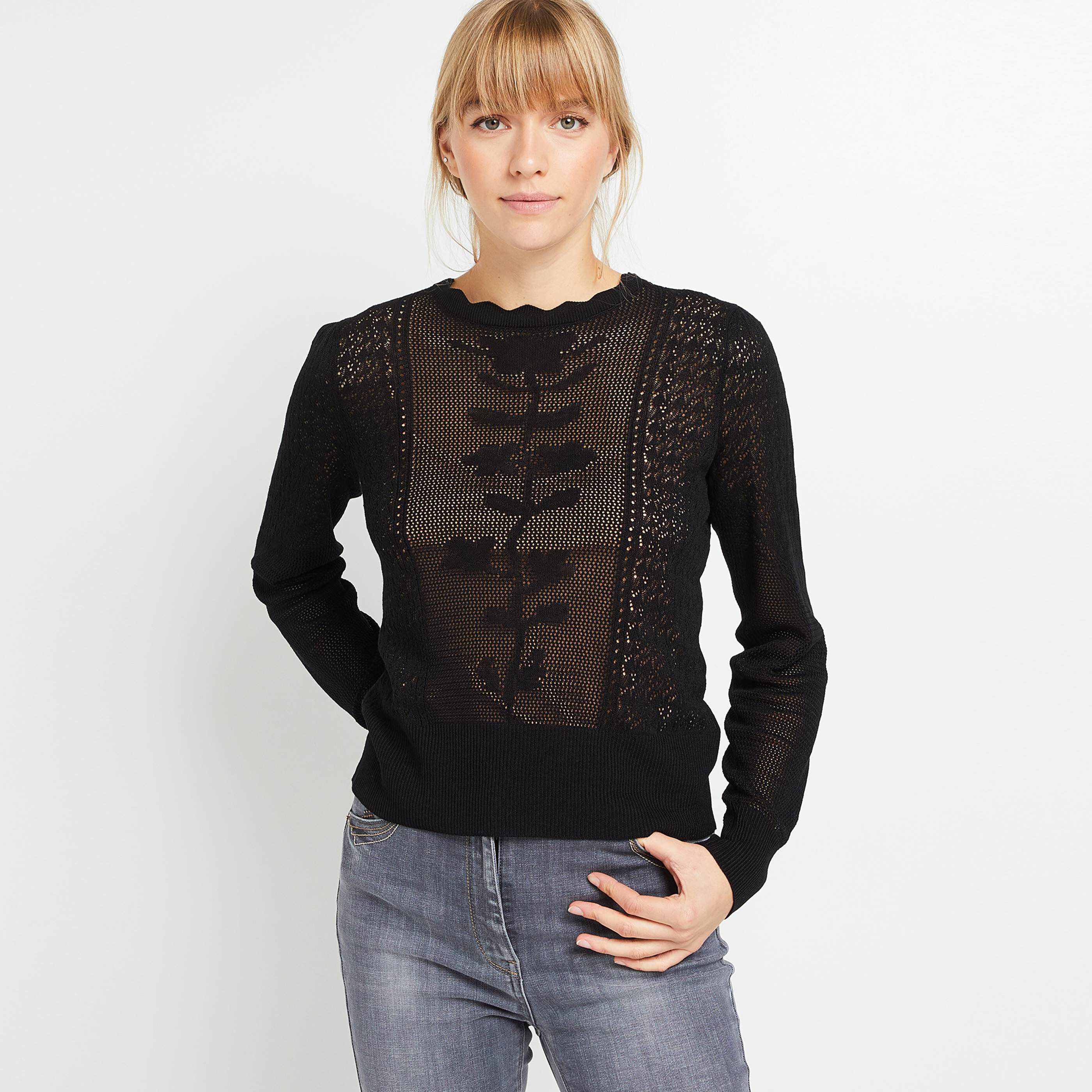 Pull noir sale ajouré