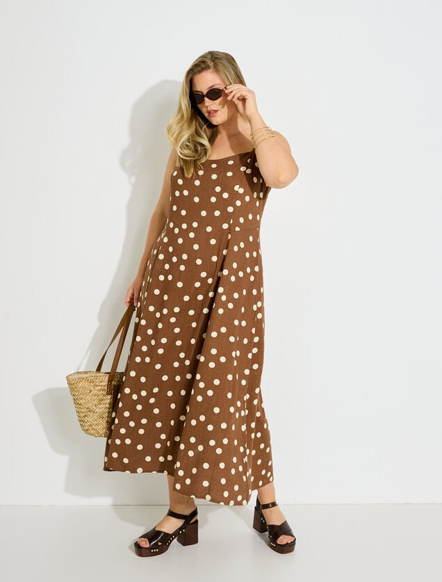 Robe longue fines bretelles motif pois 