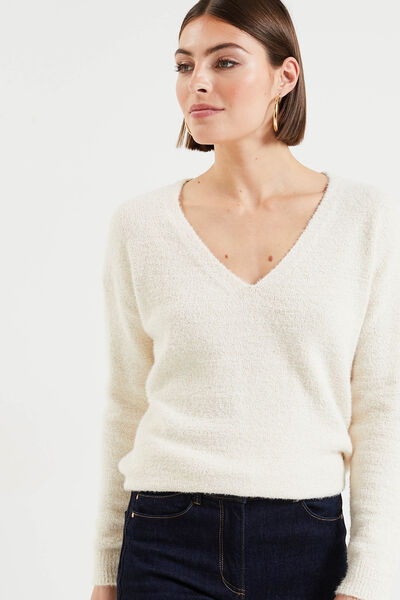 Pull fluffy col V femme