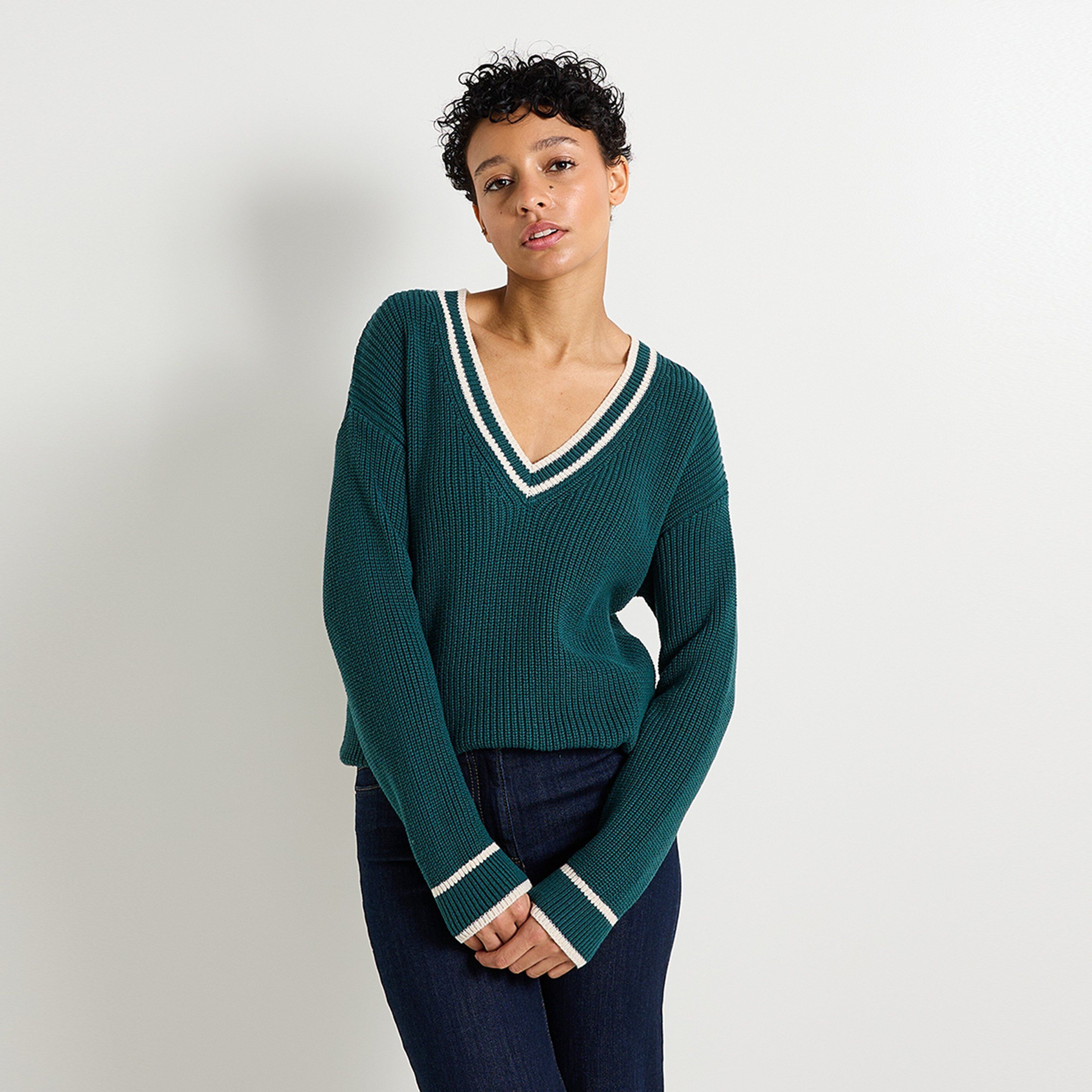 Pull col V femme