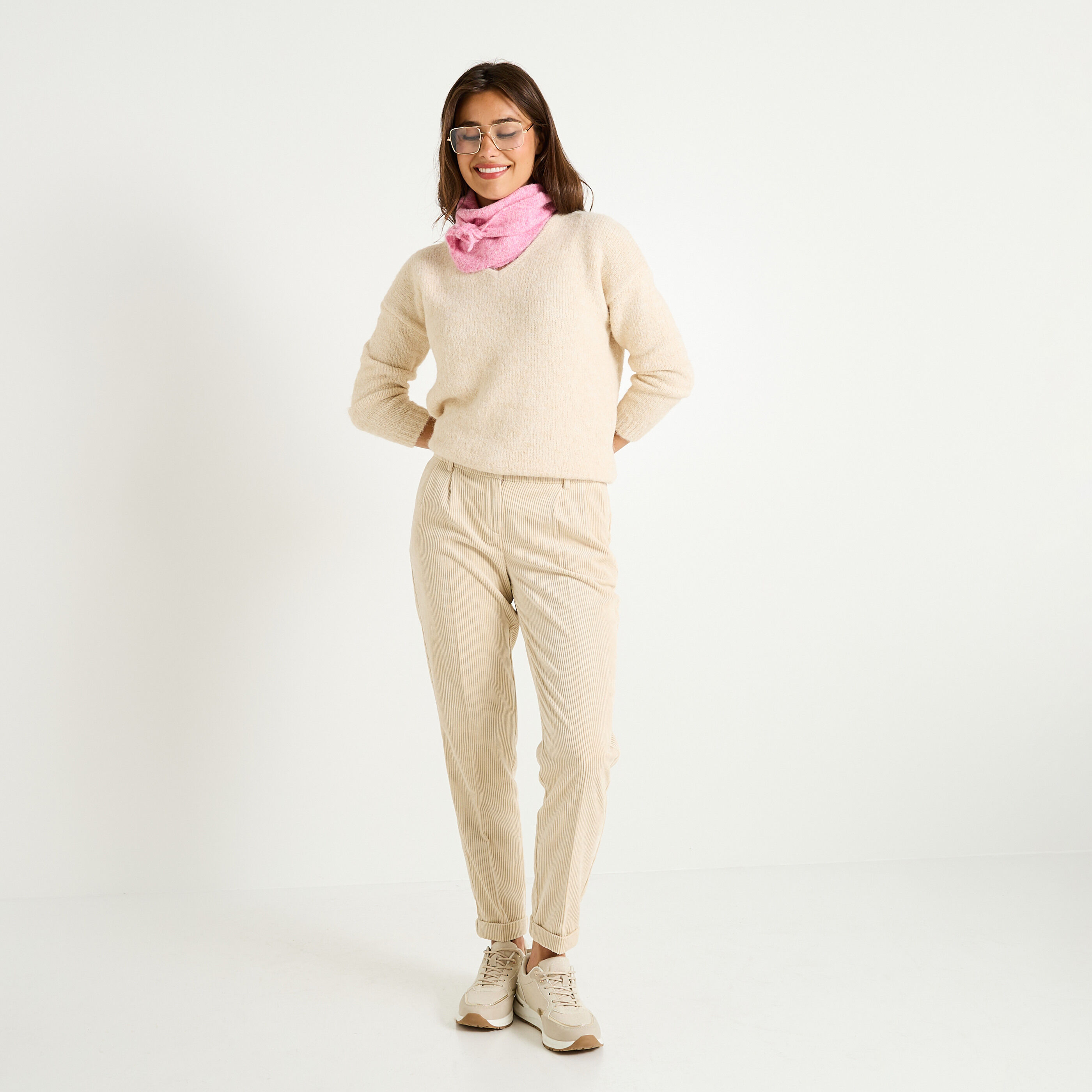 Pantalon tall en velours &agrave; revers femme