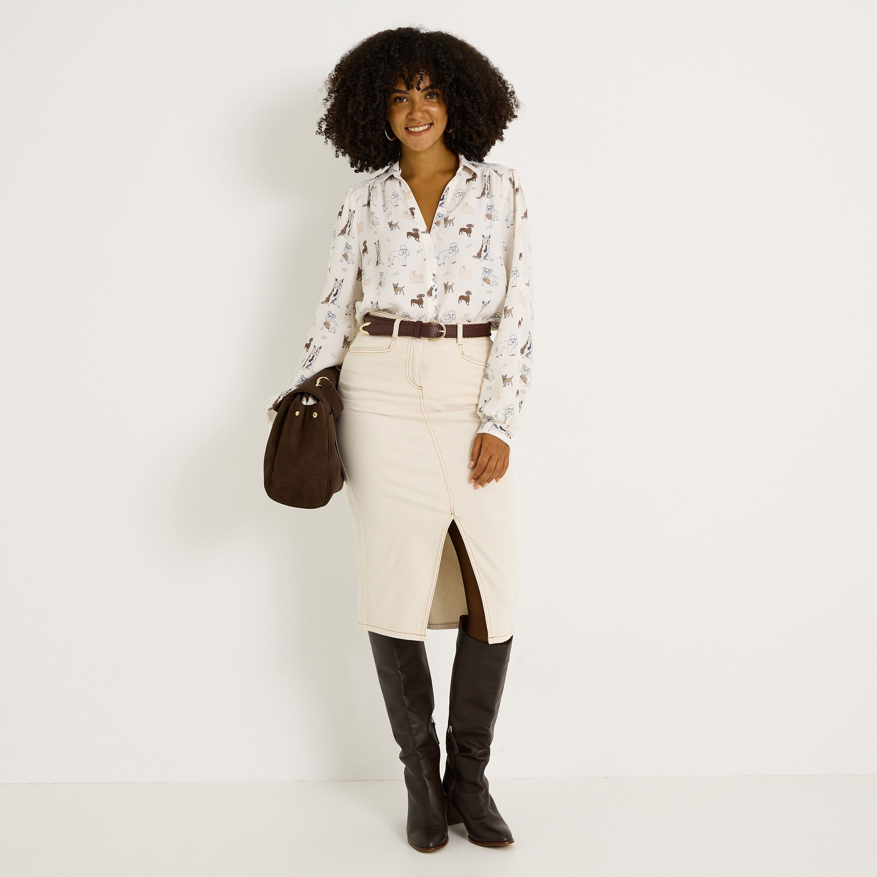 Chemise fluide imprim&eacute;s chiens femme