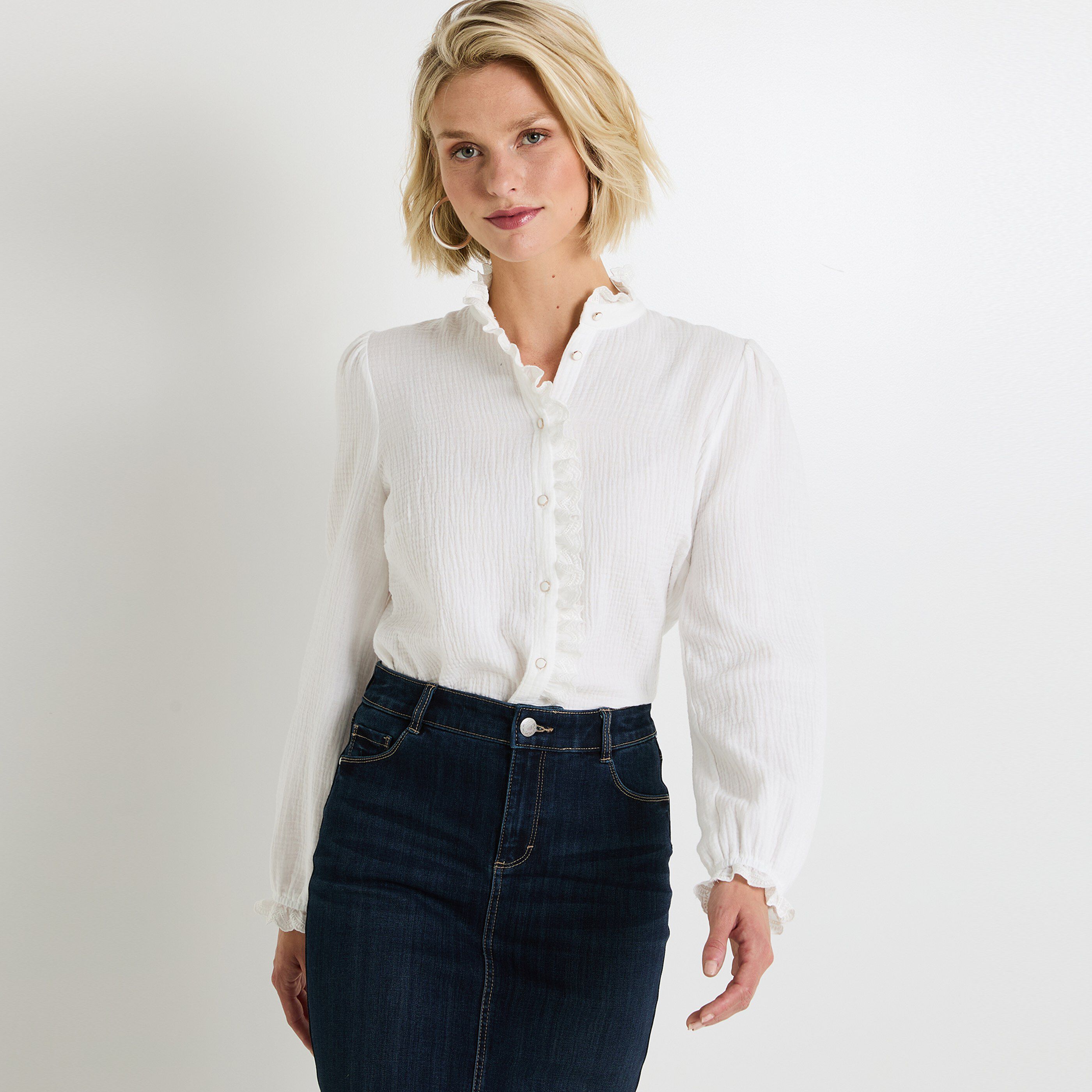 Chemise col cheminée femme clearance
