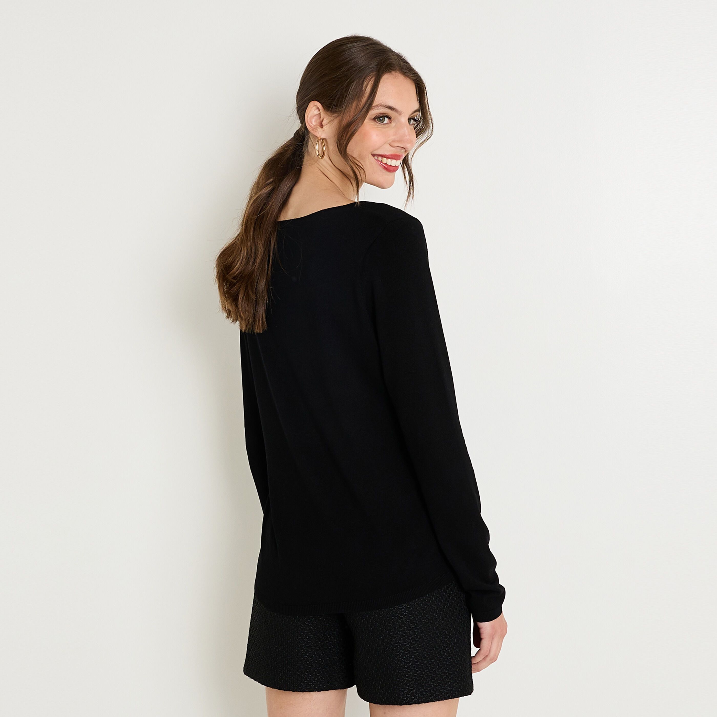 Pull col V femme