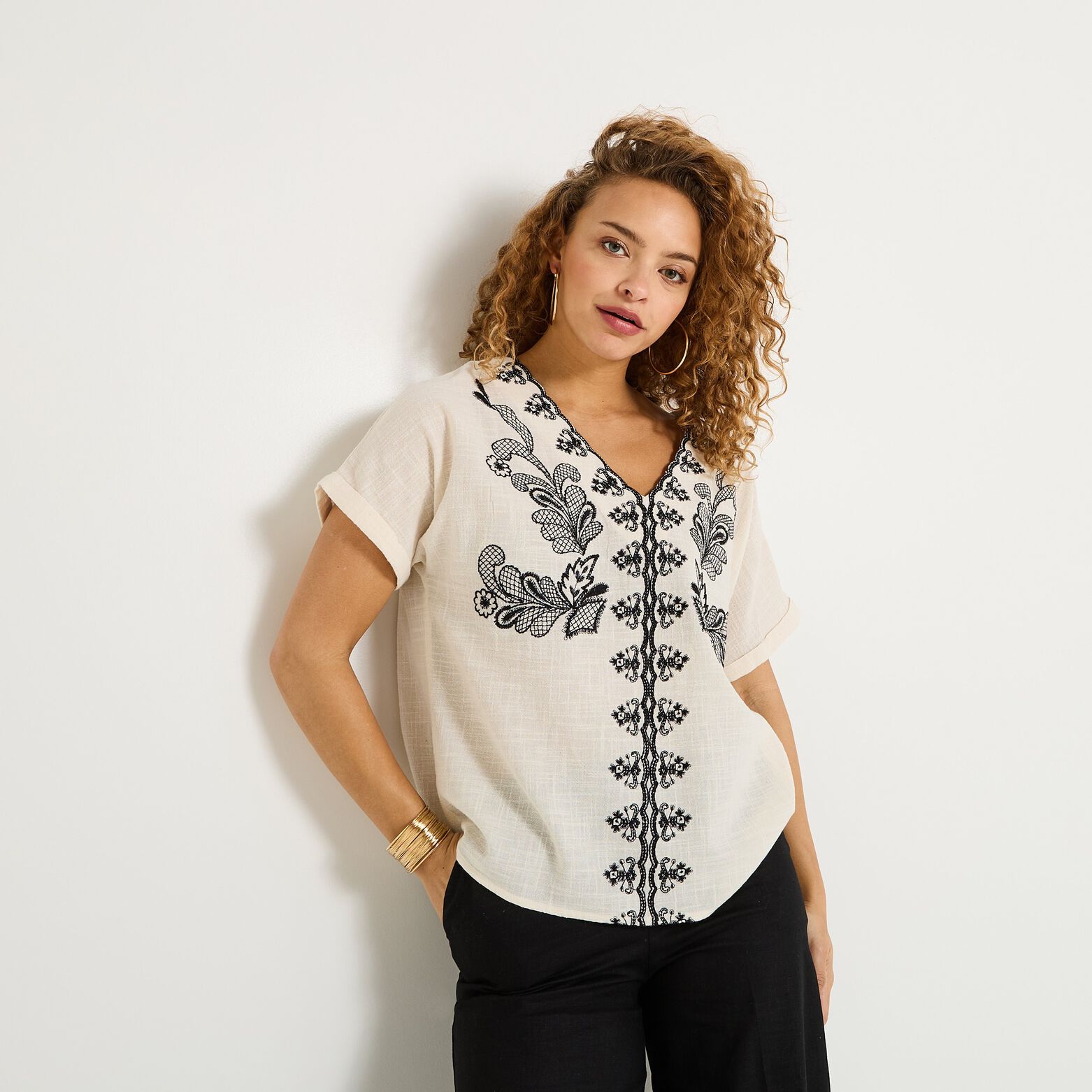 Blouse col V femme