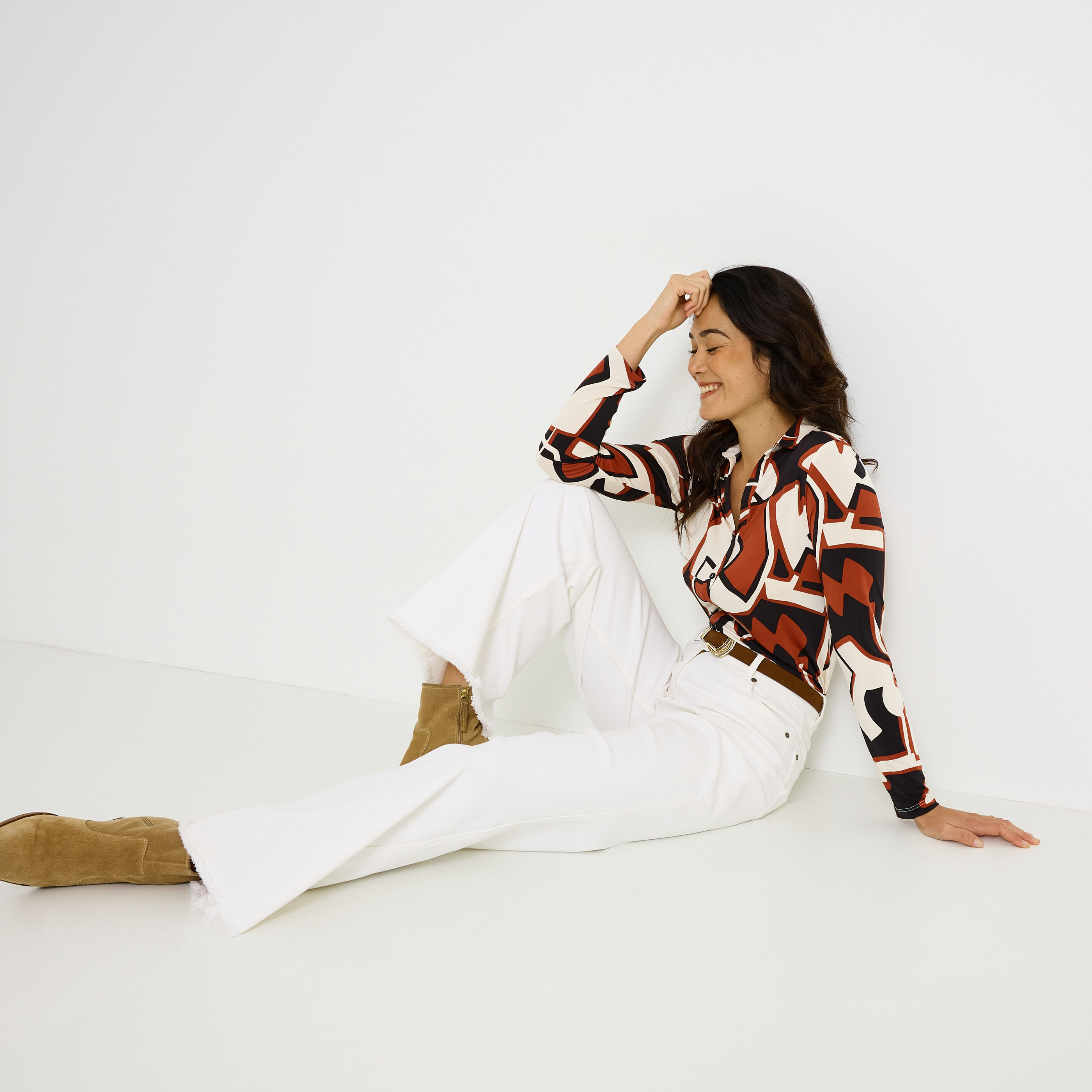 Chemise en maille imprim&eacute;e femme