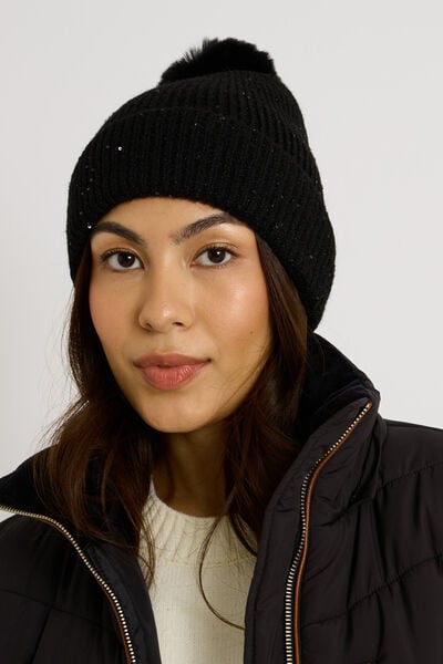 Bonnet avec sequins et pompon femme