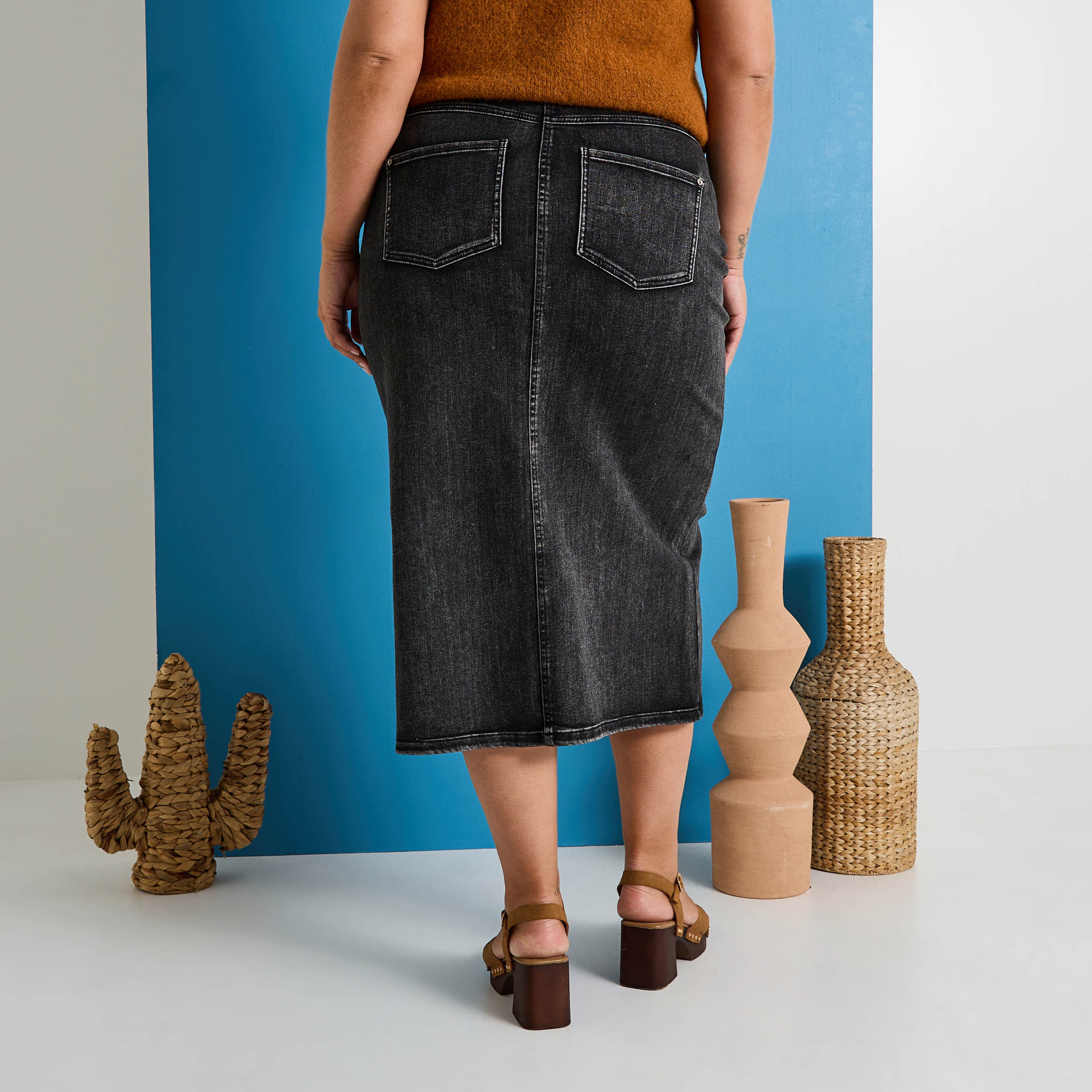 Jupe longue en denim femme