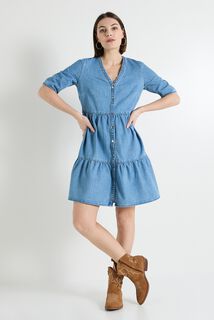 Robe en denim à volants femme
