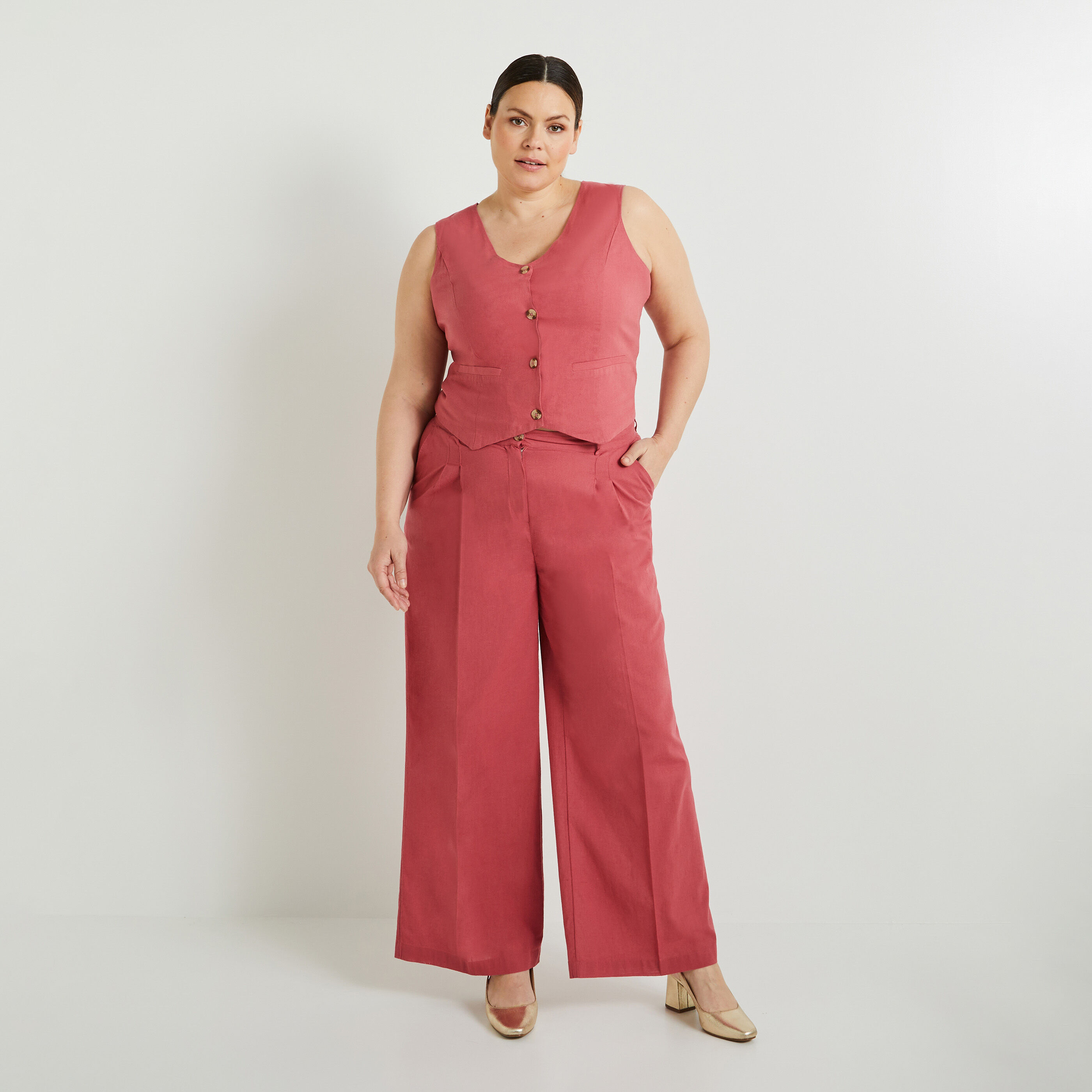 Pantalon large &agrave; pinces femme