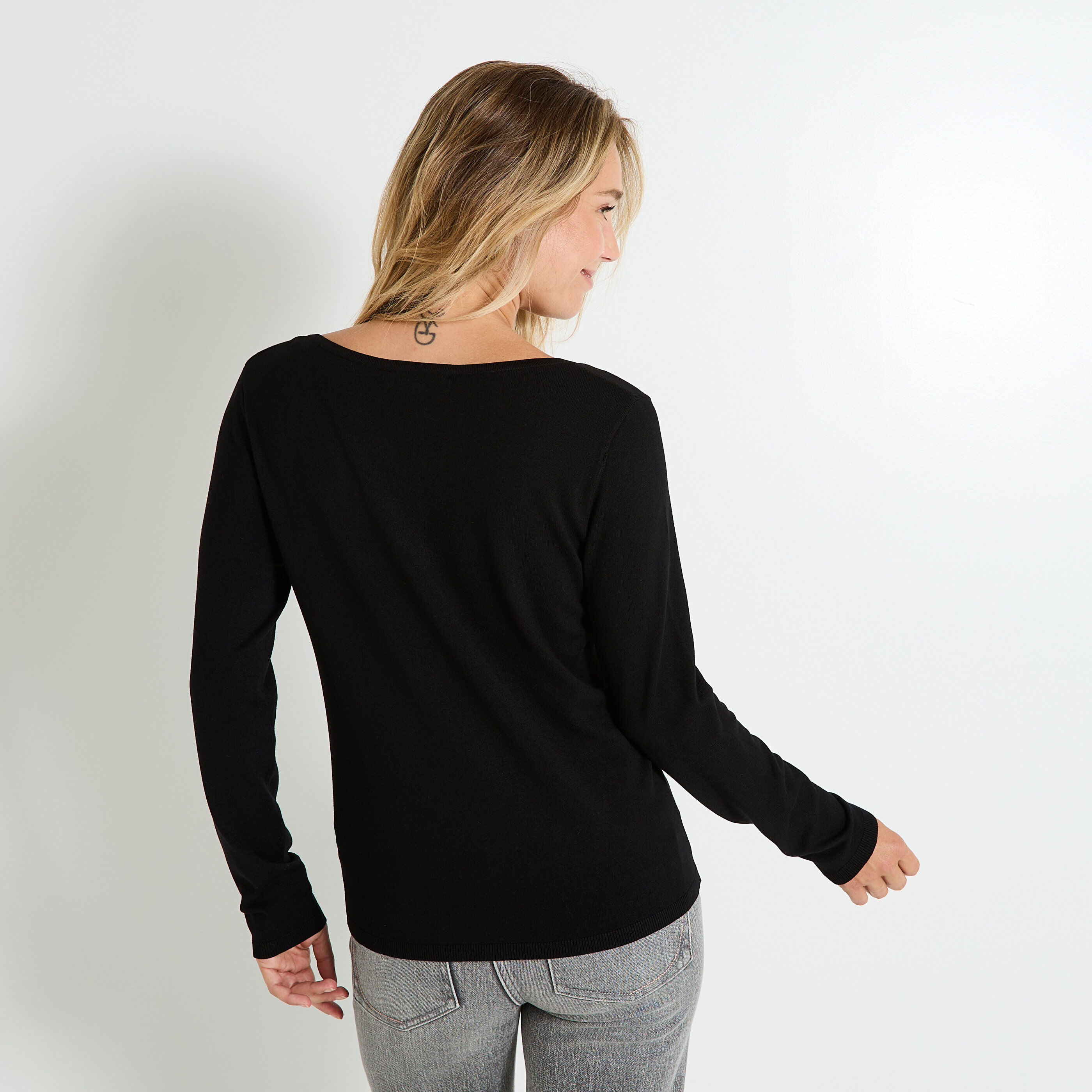 Pull col V guipure femme