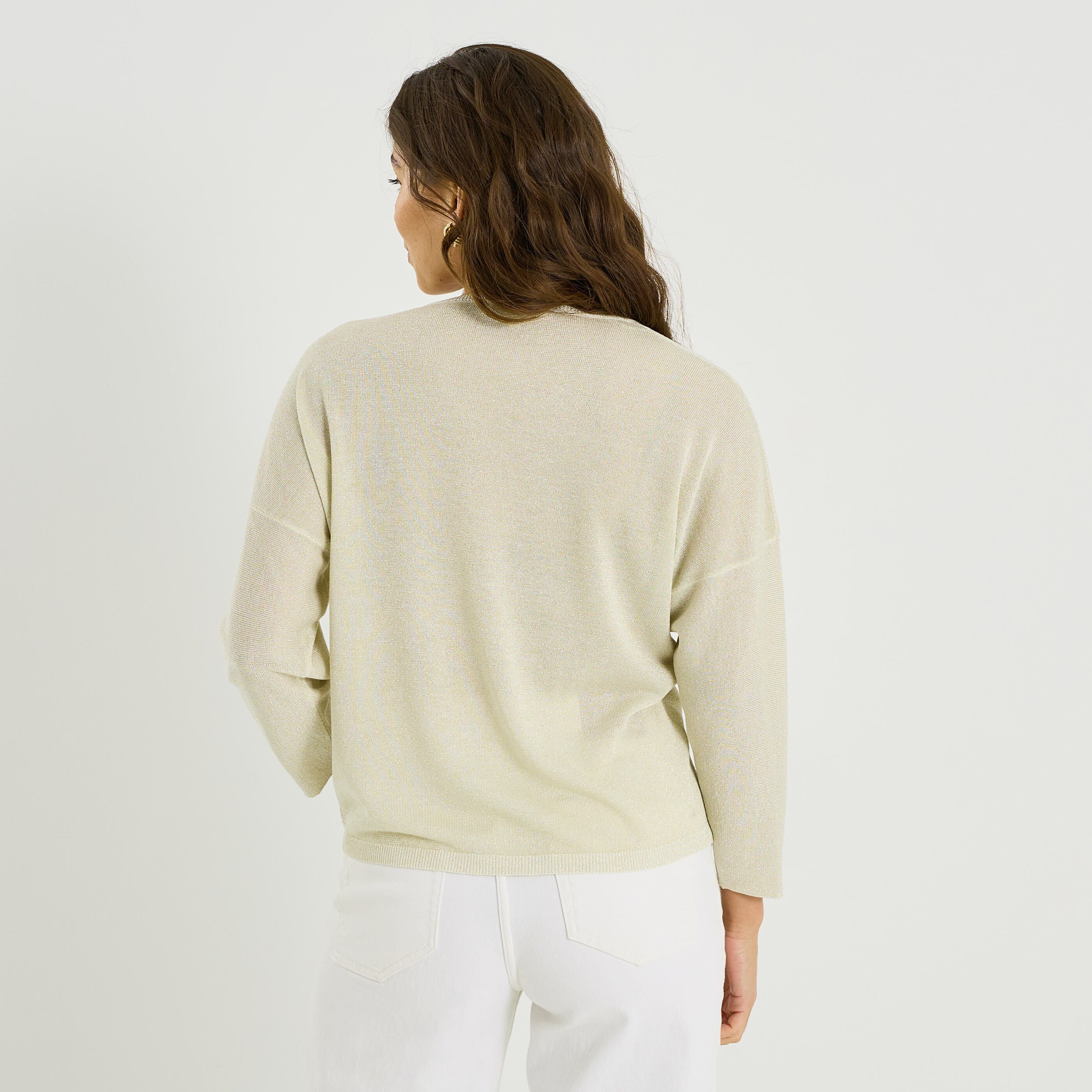 Pull brillant &agrave; col V femme