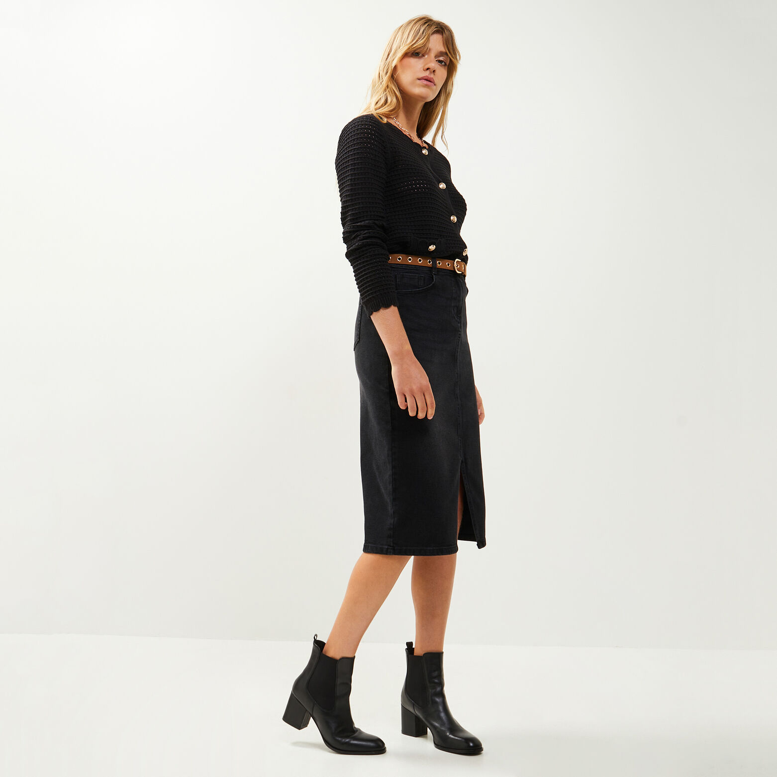 Jupe en jean mi-longue femme