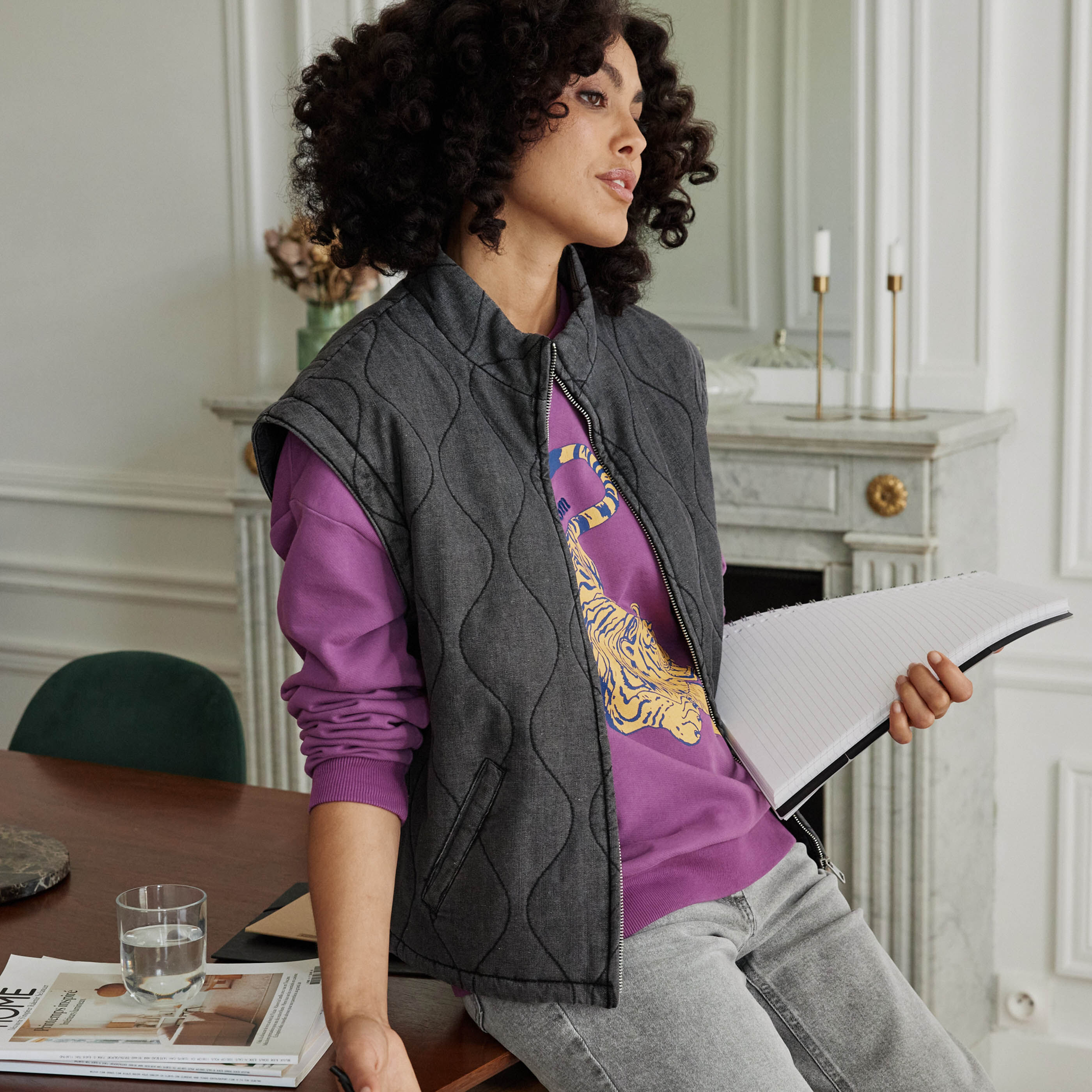 Veste matelass&eacute;e manches amovibles femme