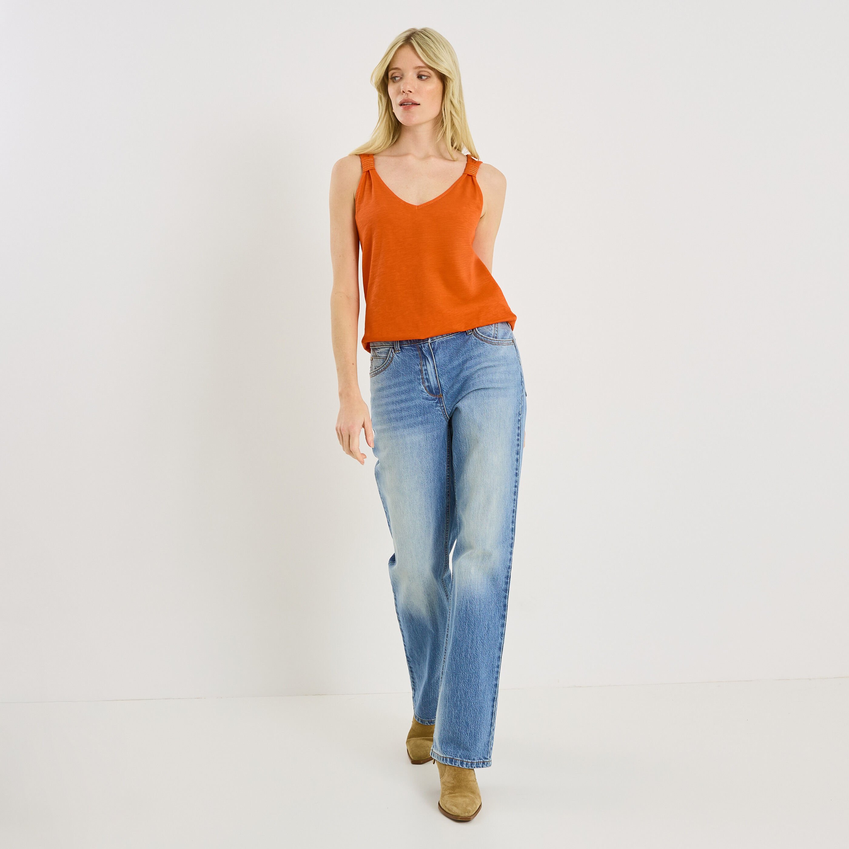 D&eacute;bardeur col V uni femme