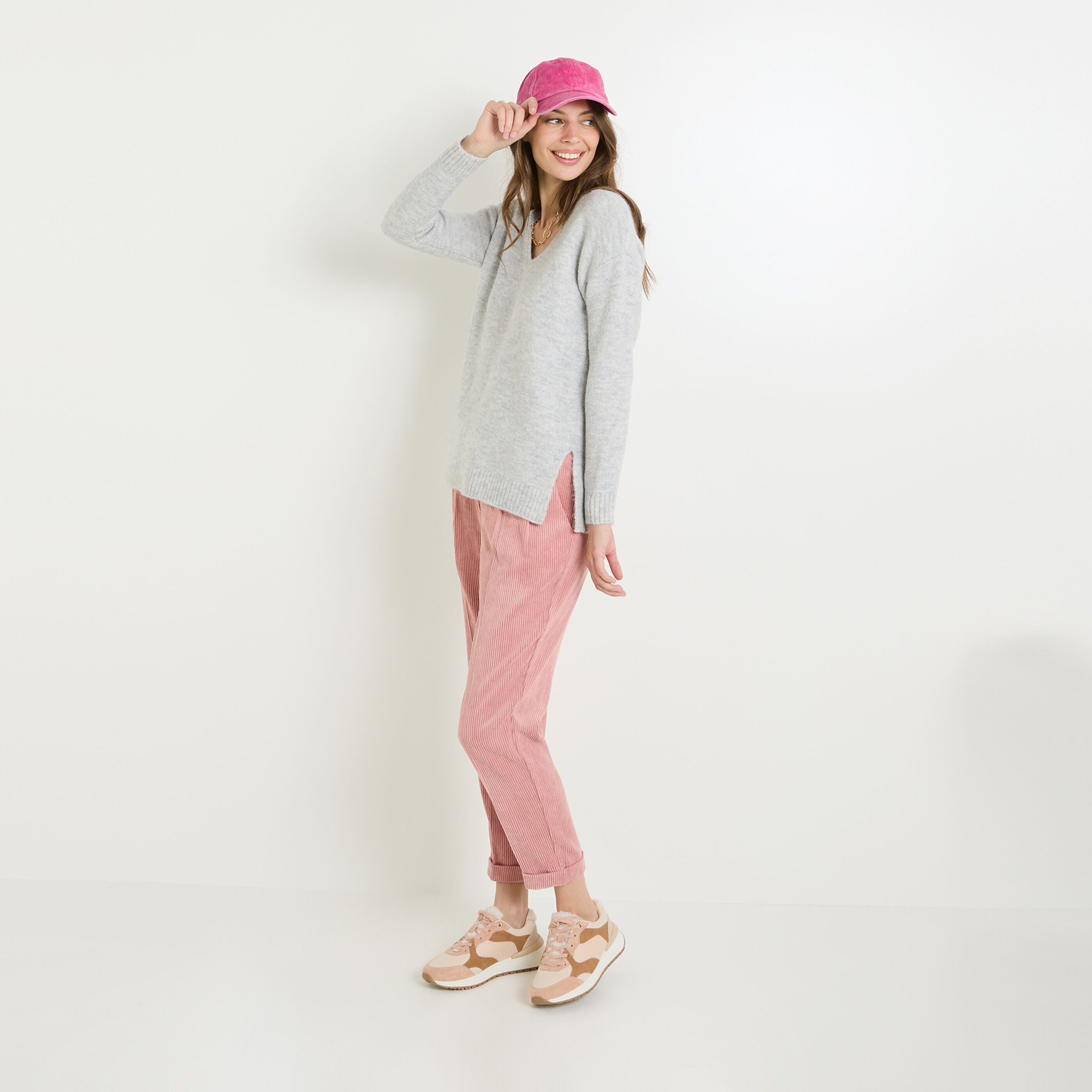 Pull col V femme