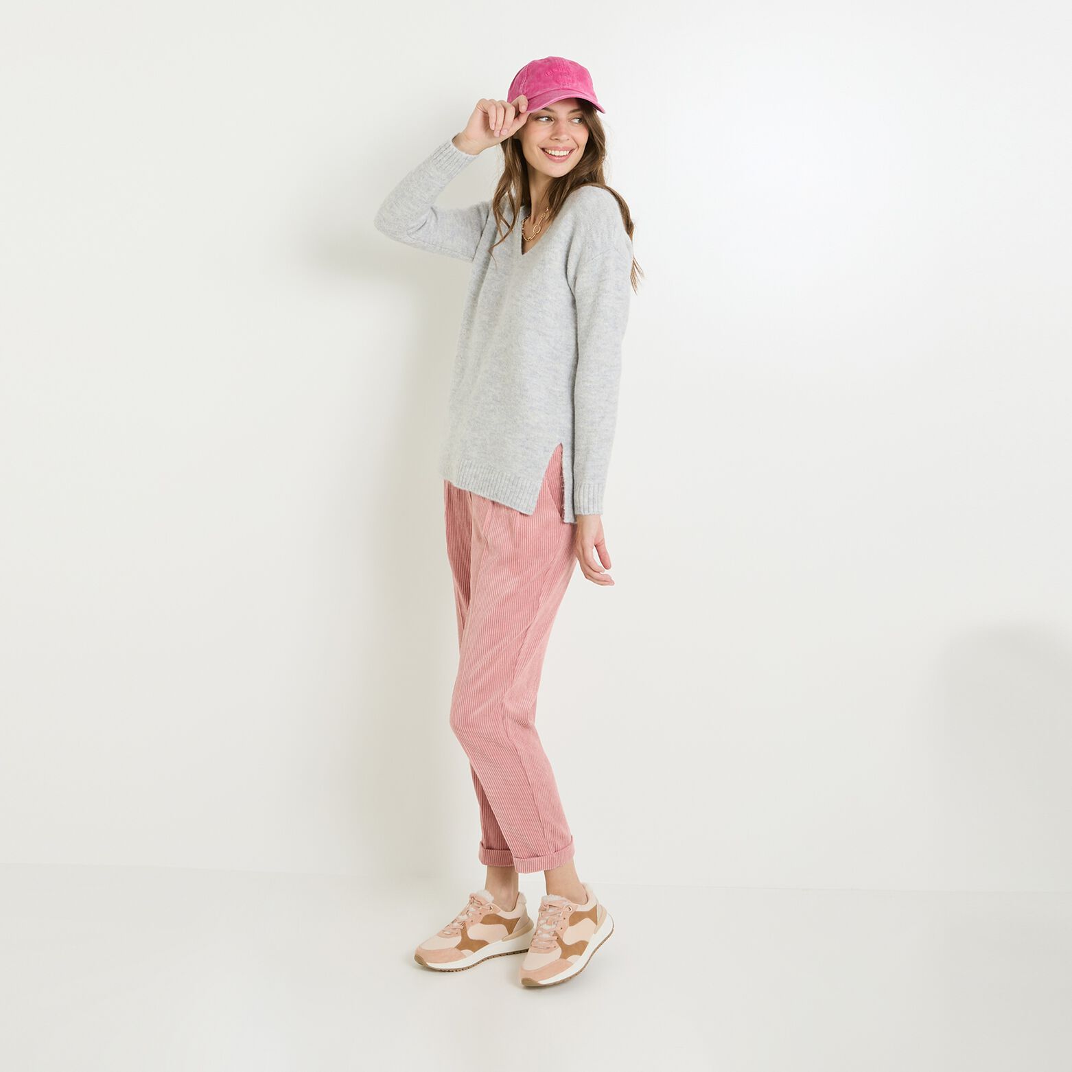 Pull col V femme