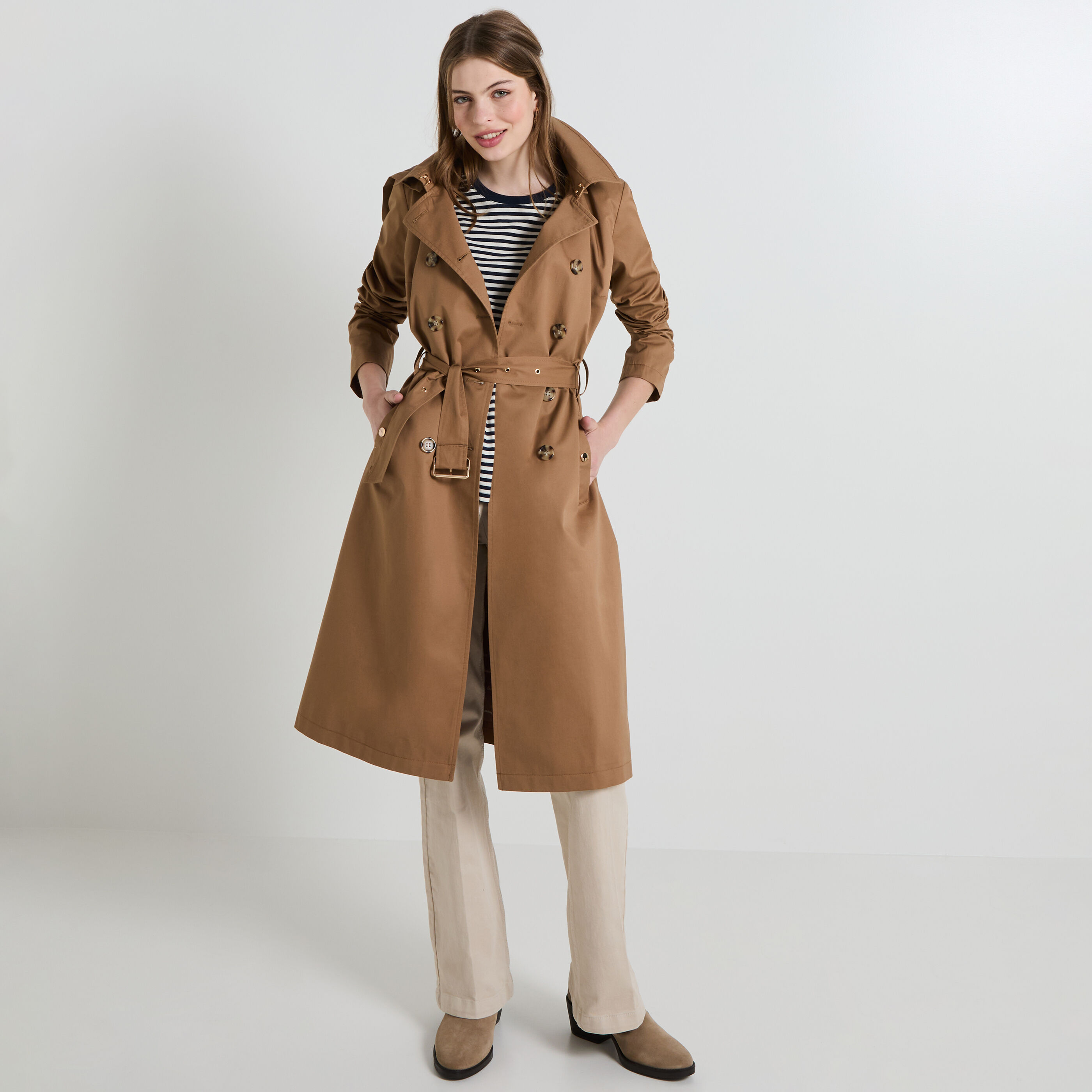 Trench mi long femme CAMEL Graindemalice
