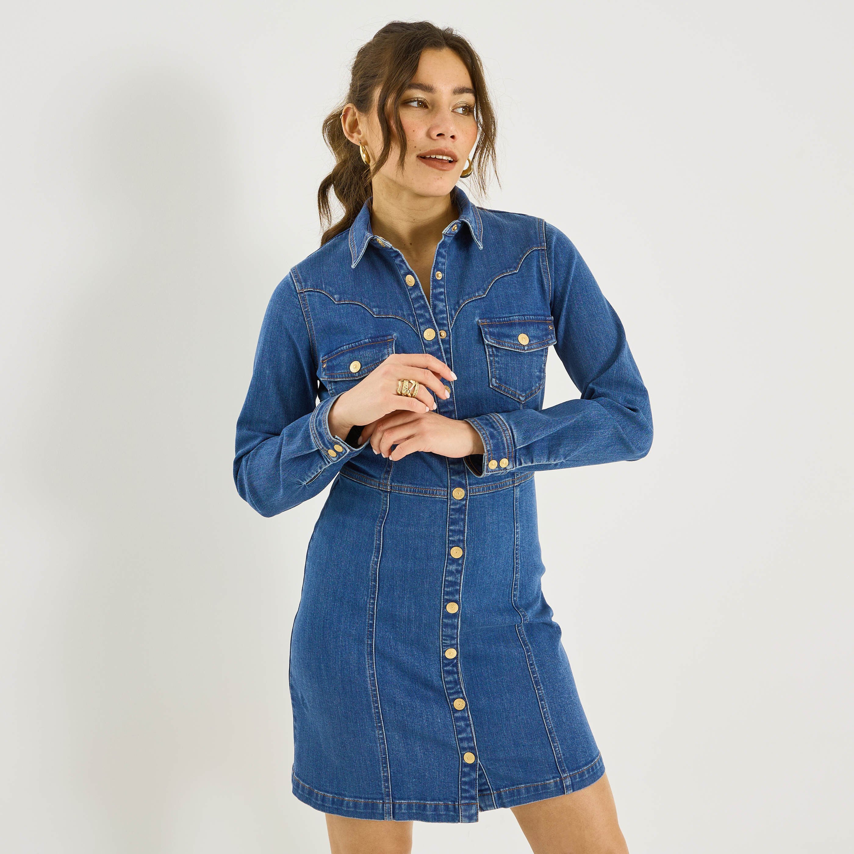 Robe chemise courte en denim