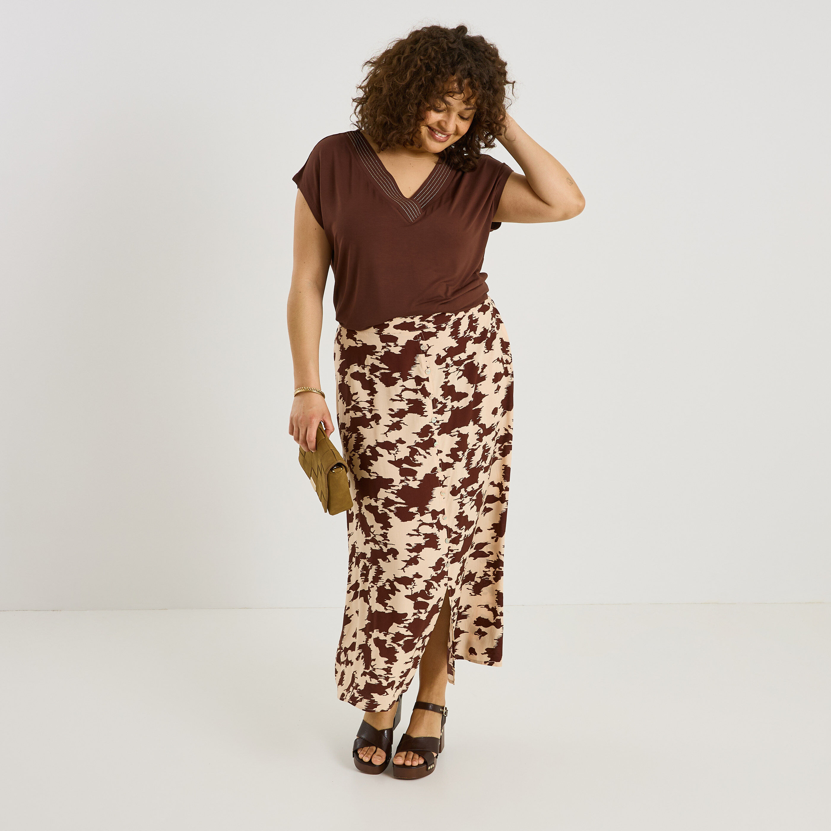 Jupe mi-longue imprim&eacute;e