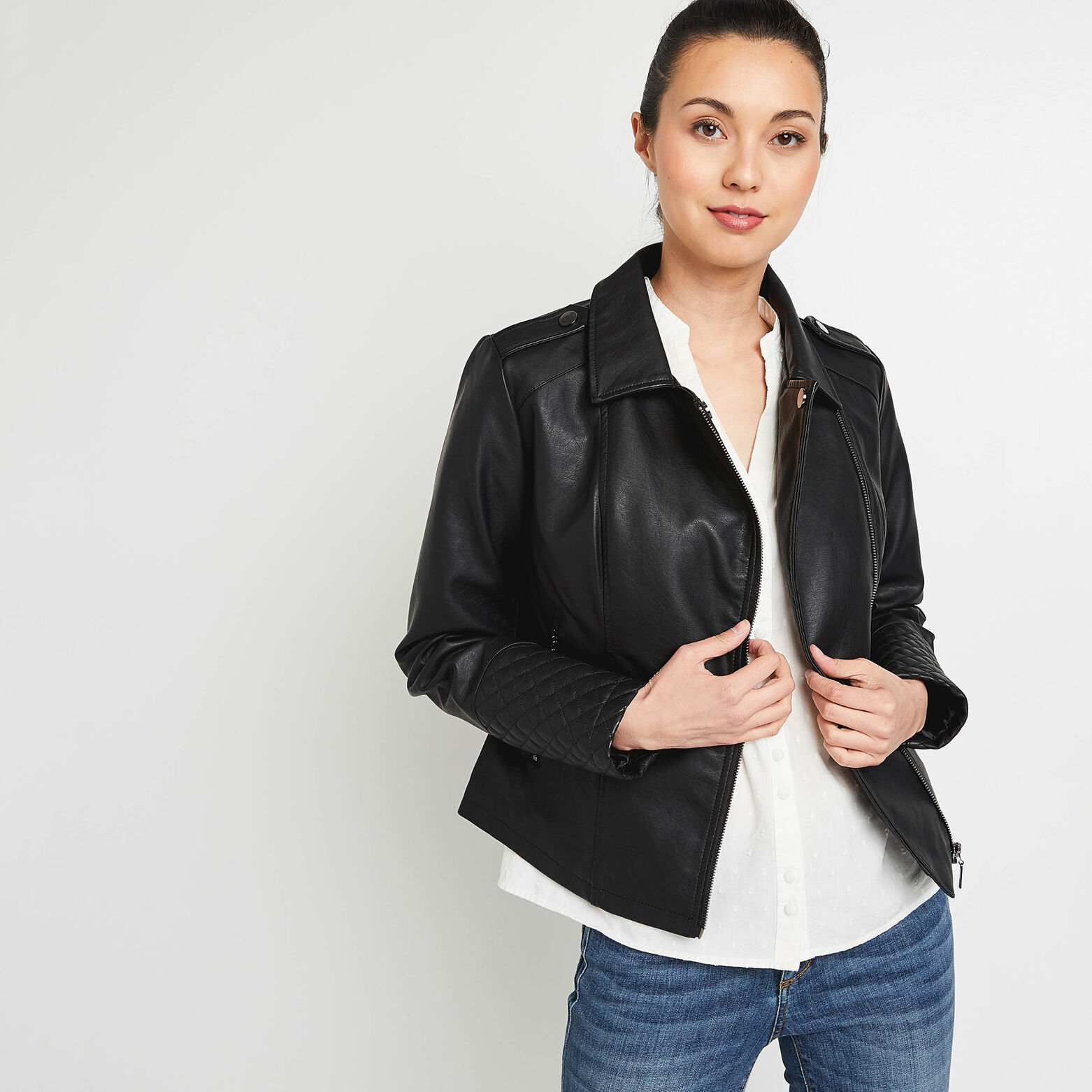 Blouson simili noir femme