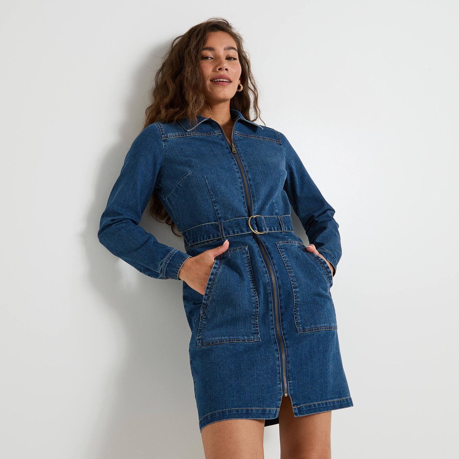 Robe en denim à manches longues