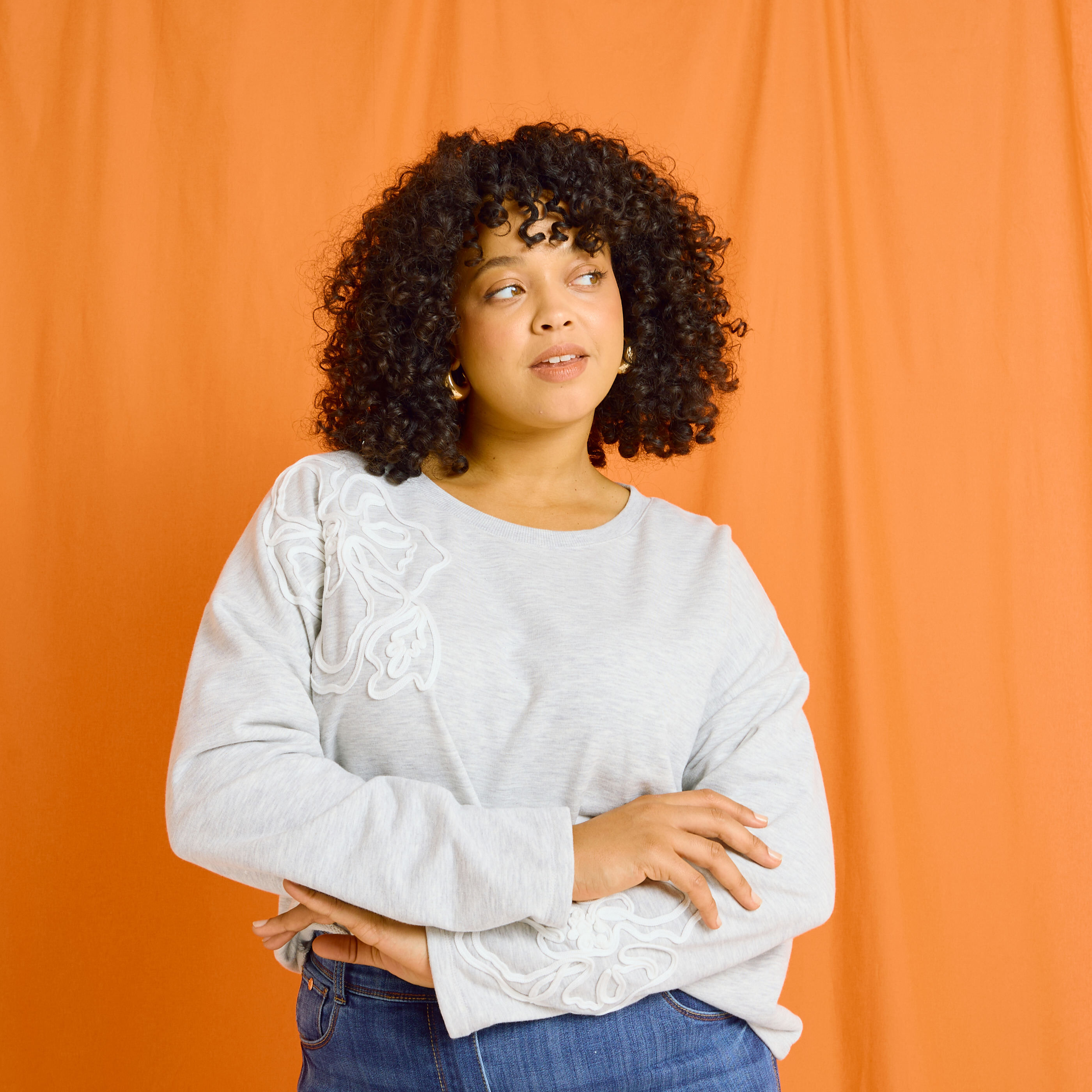 Sweat print fleur manches longues femme