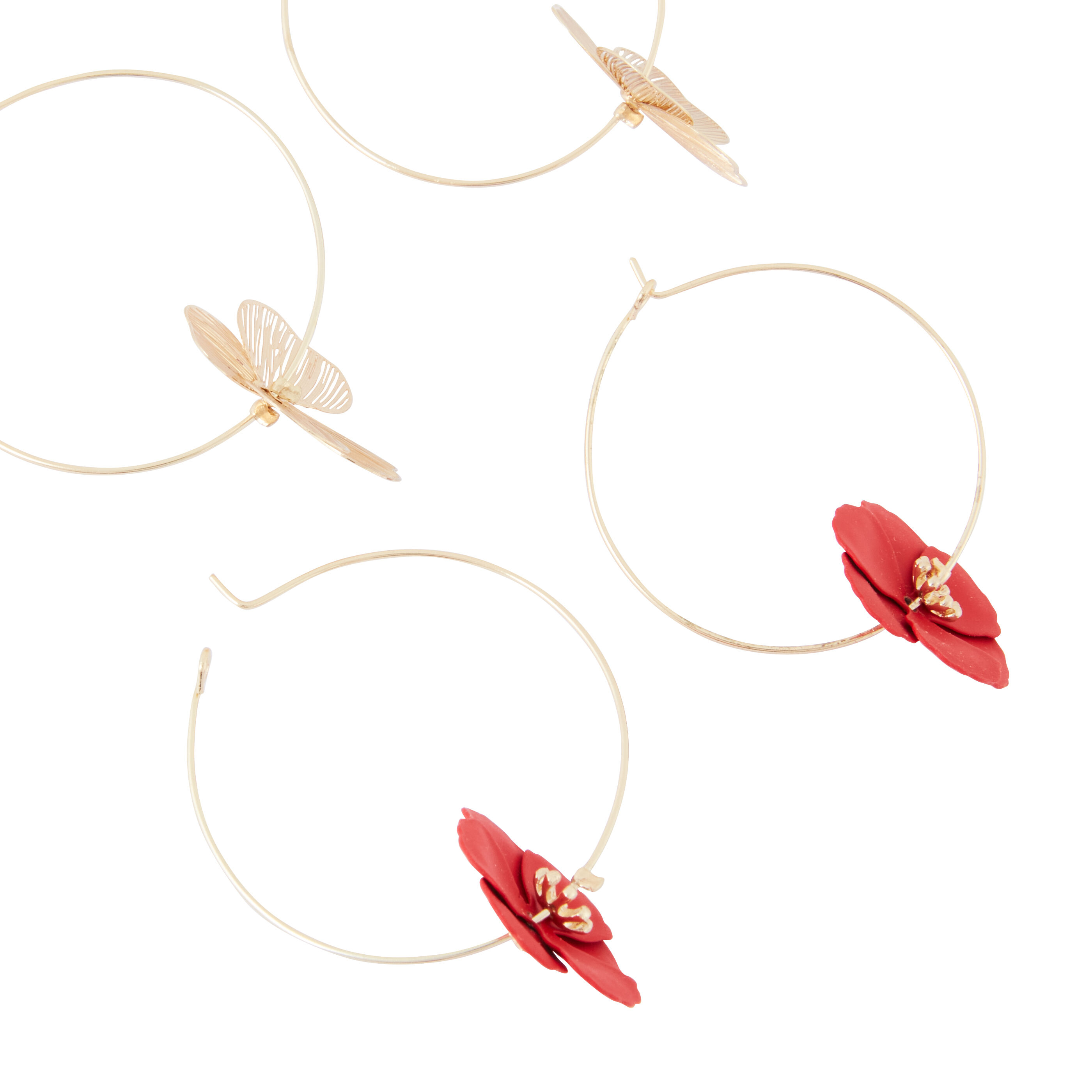 Set de 2 paires de cr&eacute;oles fleurs femme