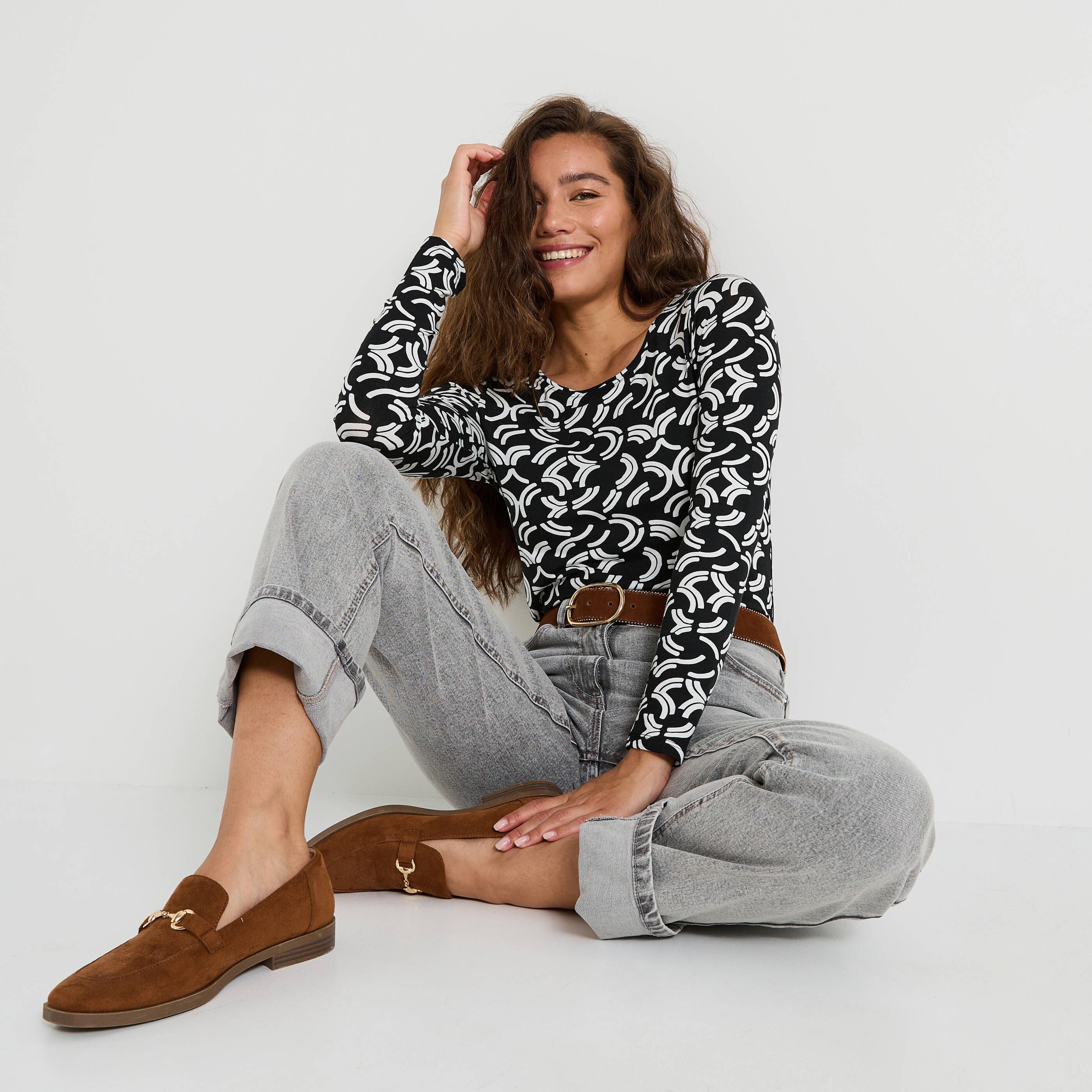 T-shirt manches longues imprim&eacute; femme