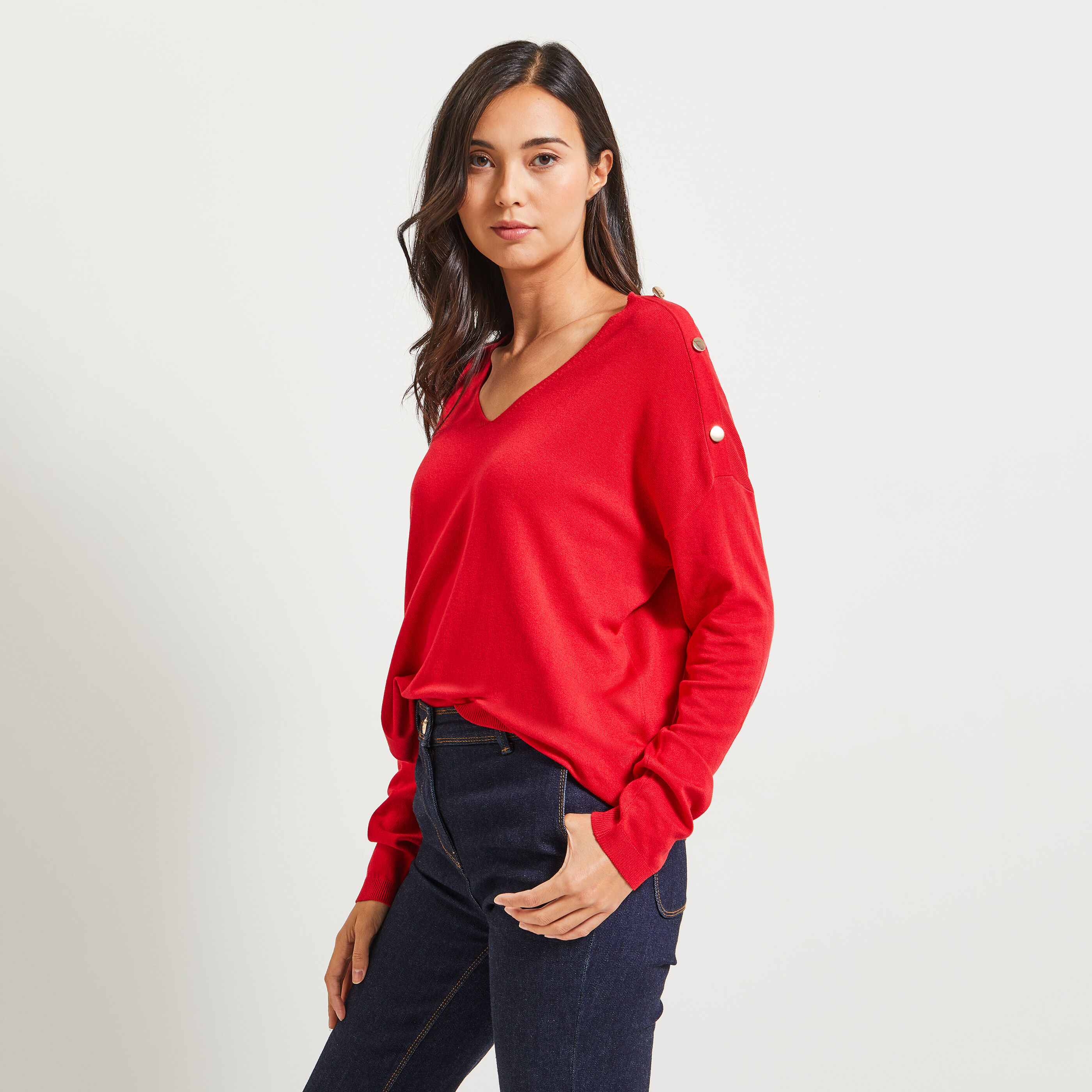 Pull col v on sale rouge femme