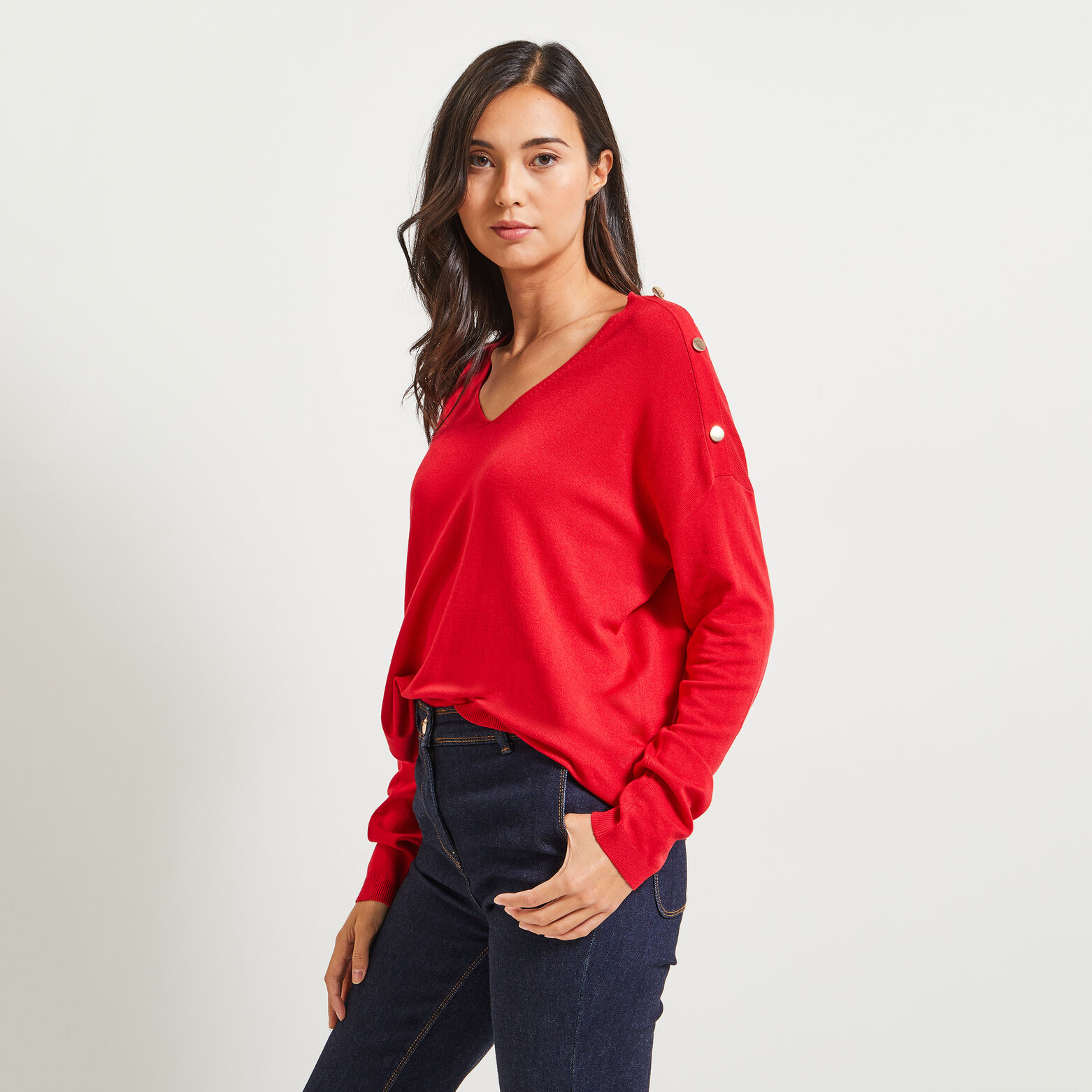 Pull col V femme