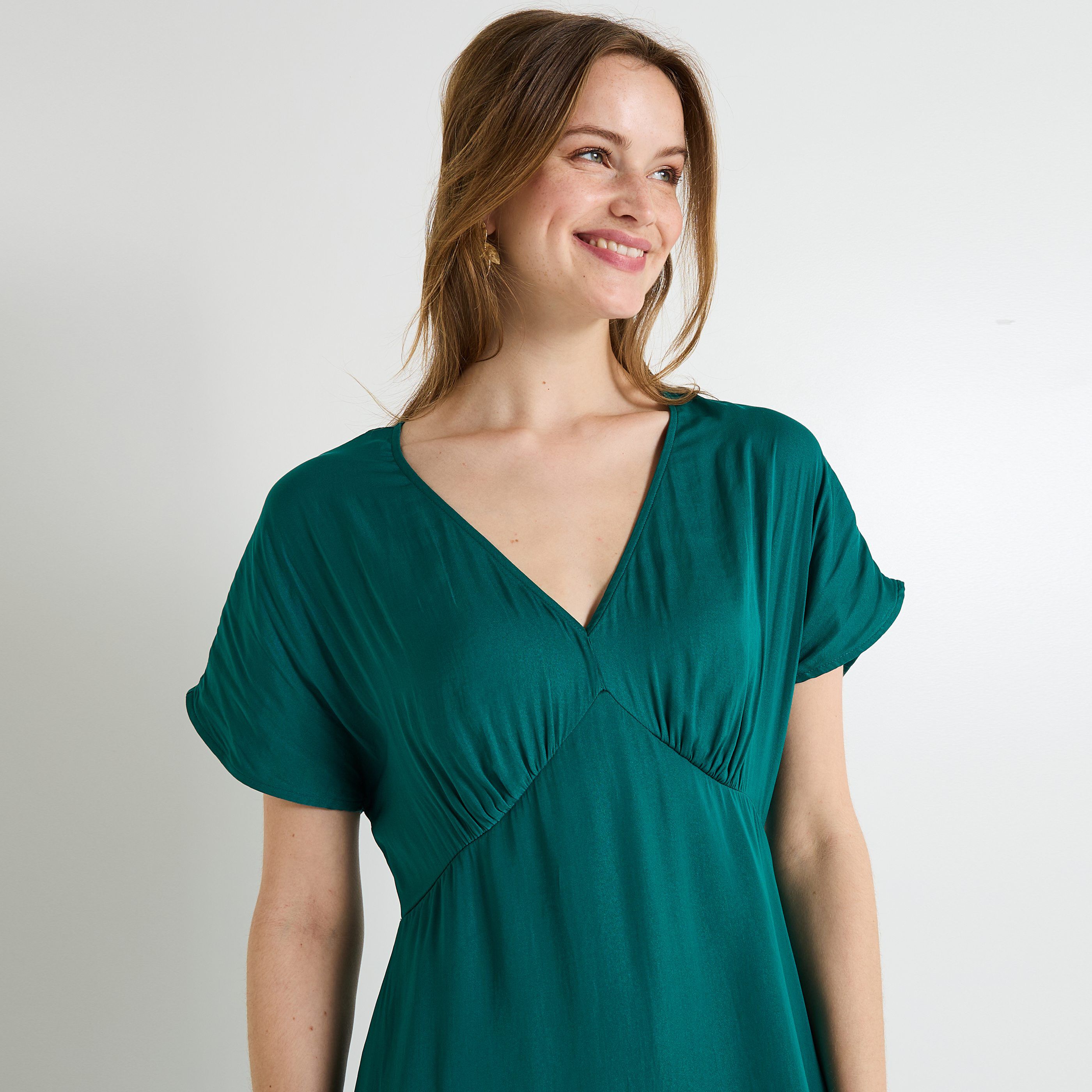 Robe longue satin&eacute;e femme