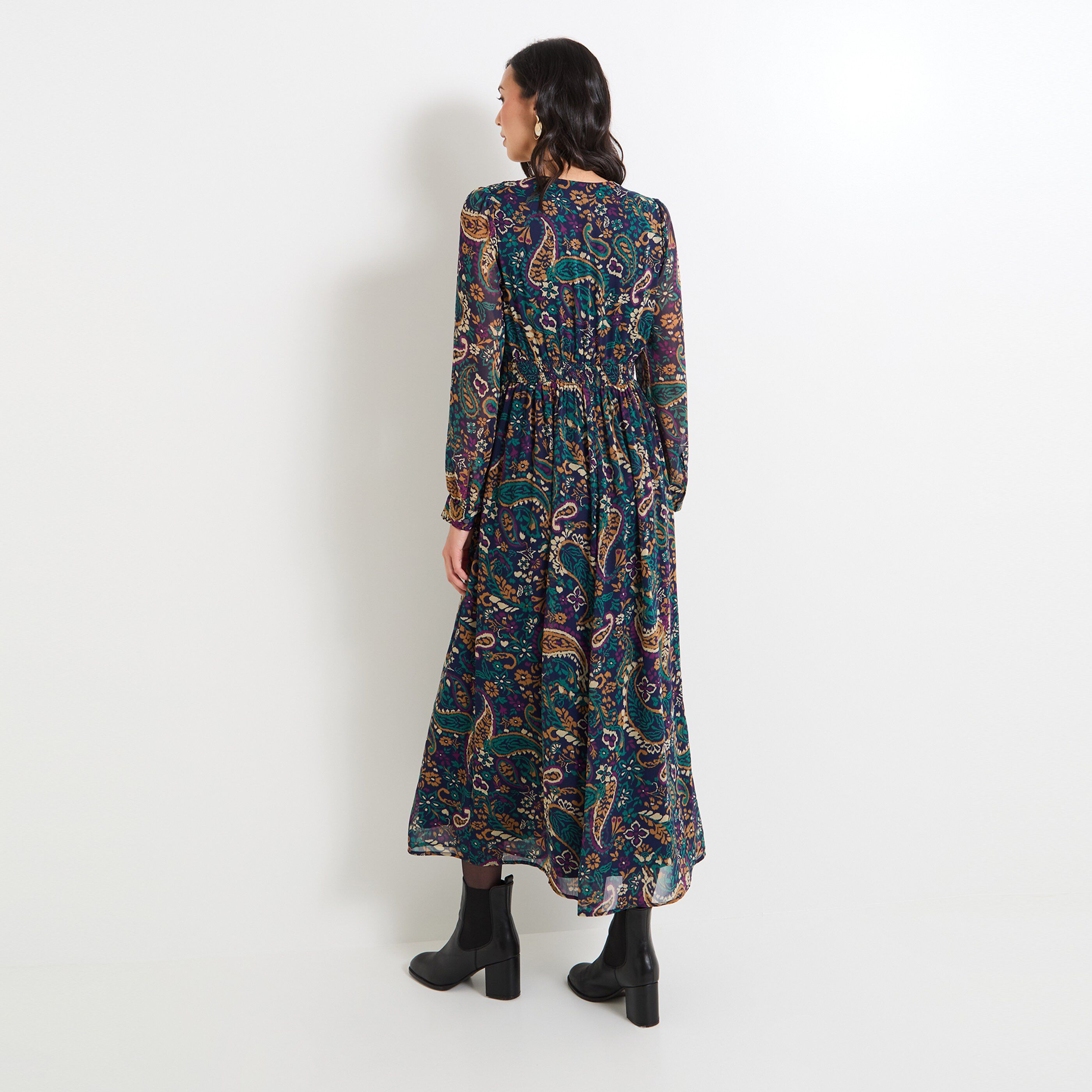 Robe longue col V femme