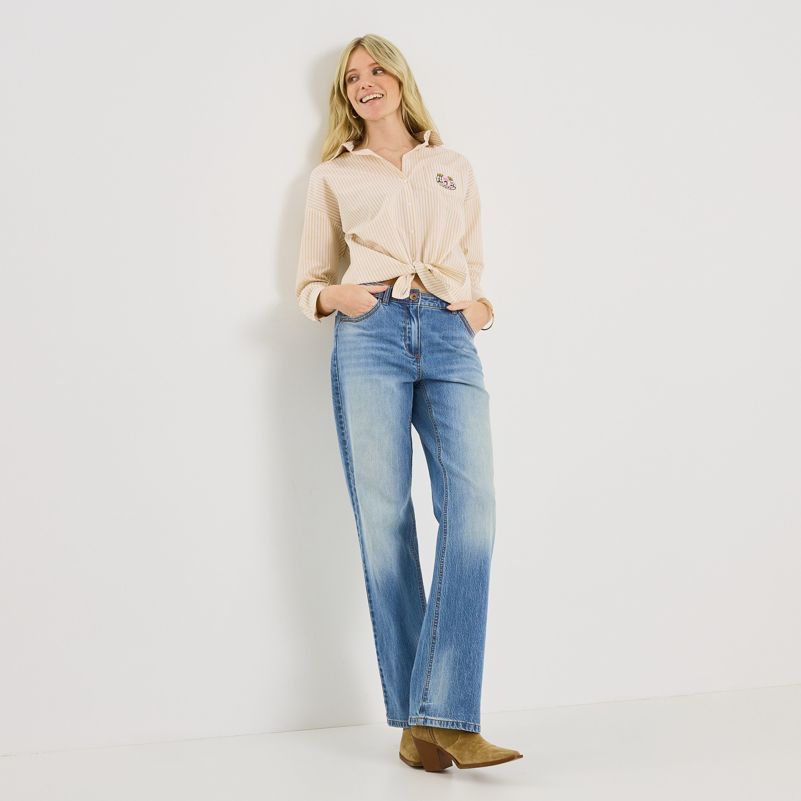 Chemise ray&eacute;e avec broderie femme