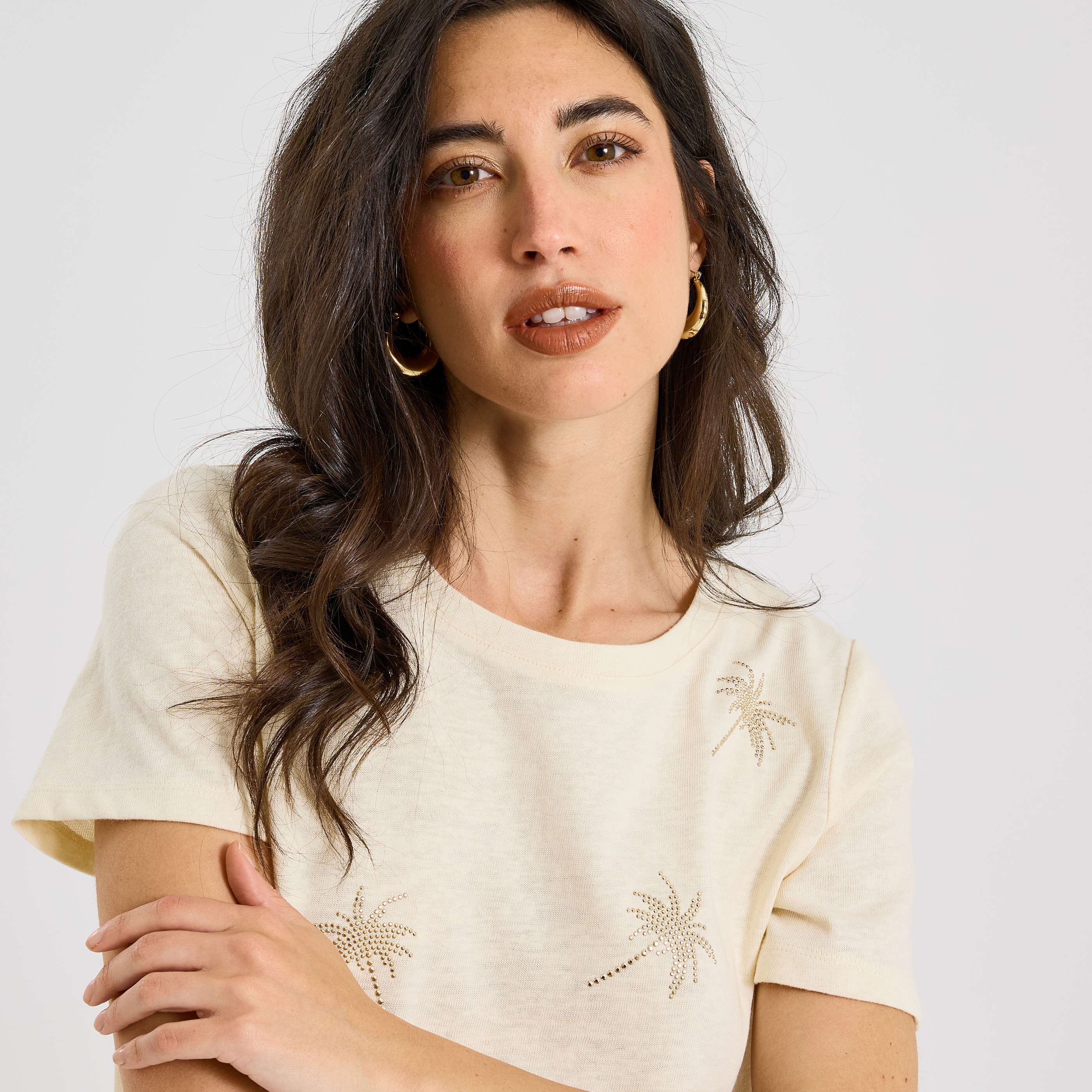 T-shirt palmiers strass femme