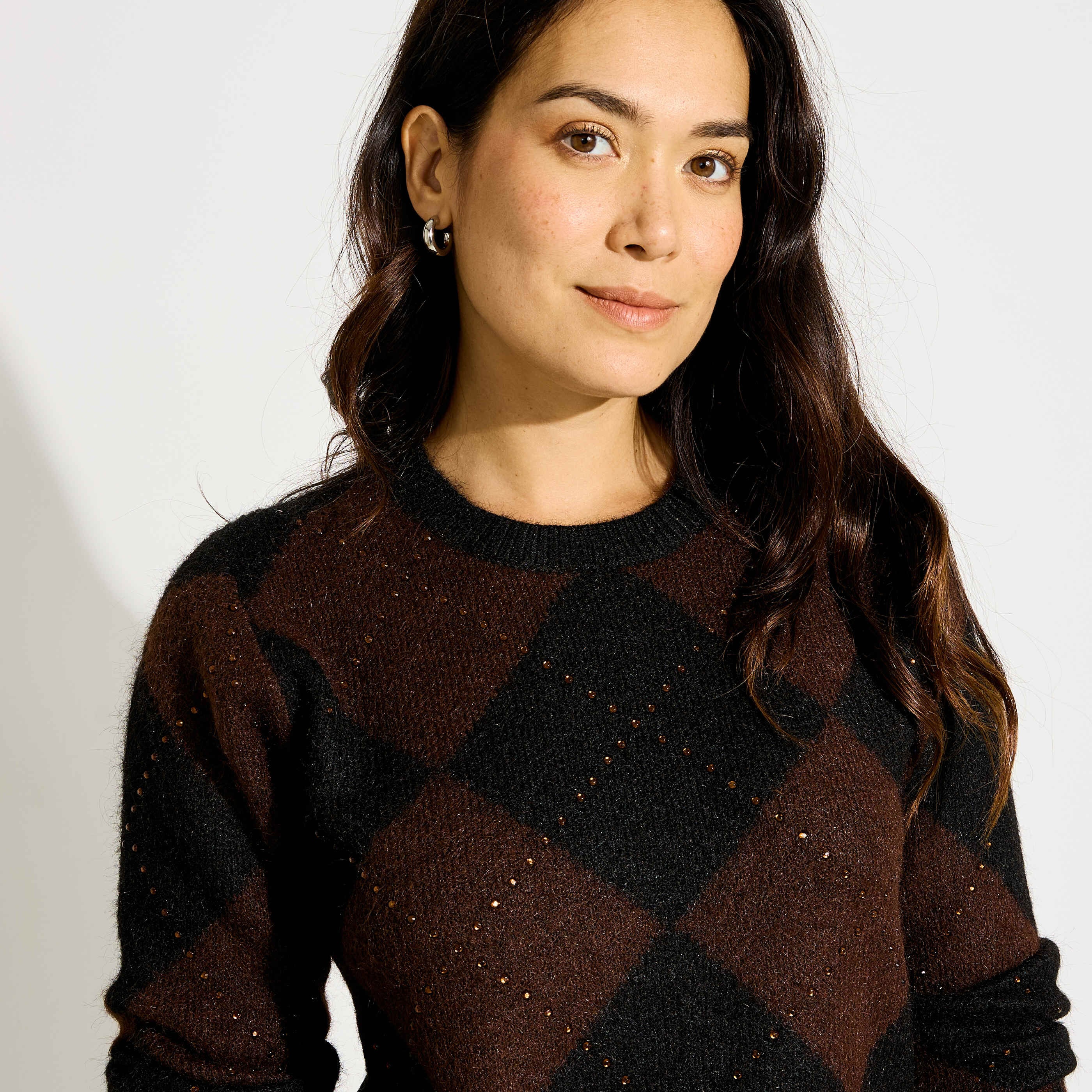 Pull motif jacquard strass femme