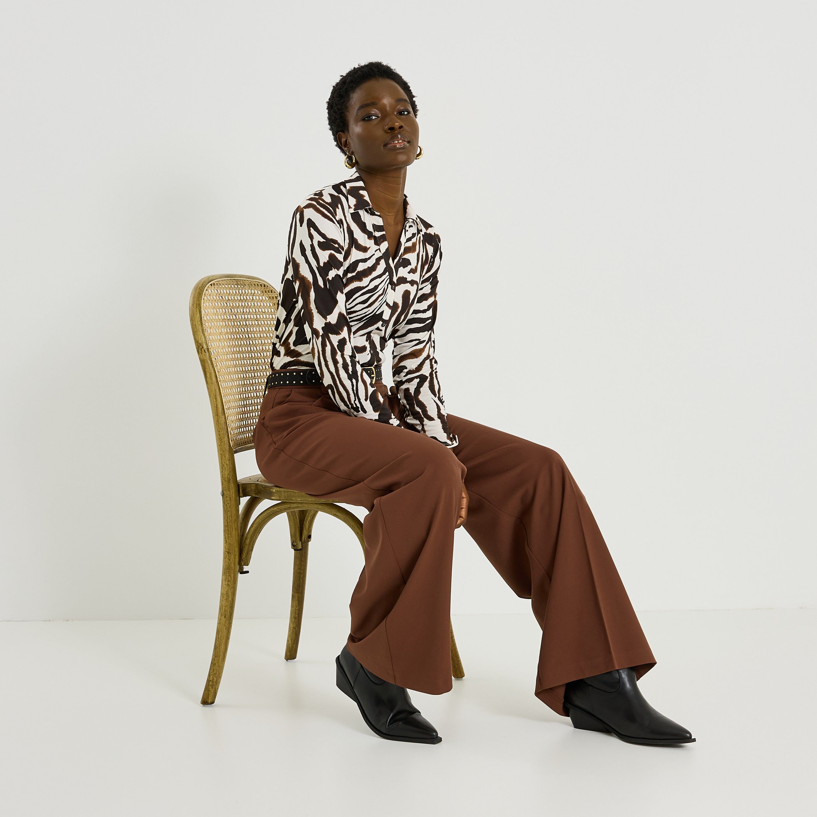 Chemise en maille imprim&eacute; z&eacute;br&eacute; femme