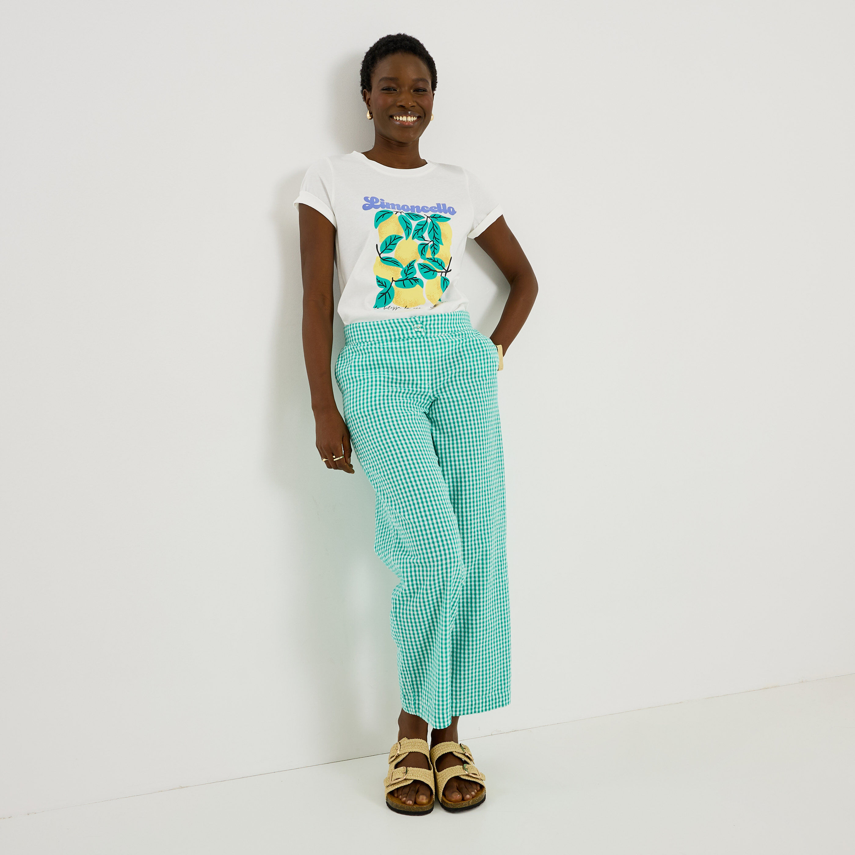 T-shirt col rond imprim&eacute; citron femme