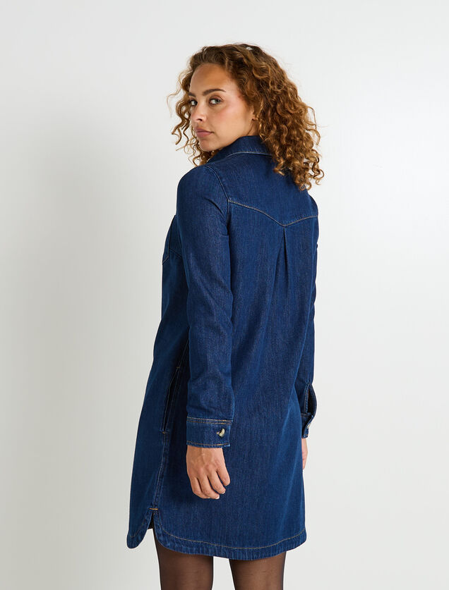 Robe denim col chemise