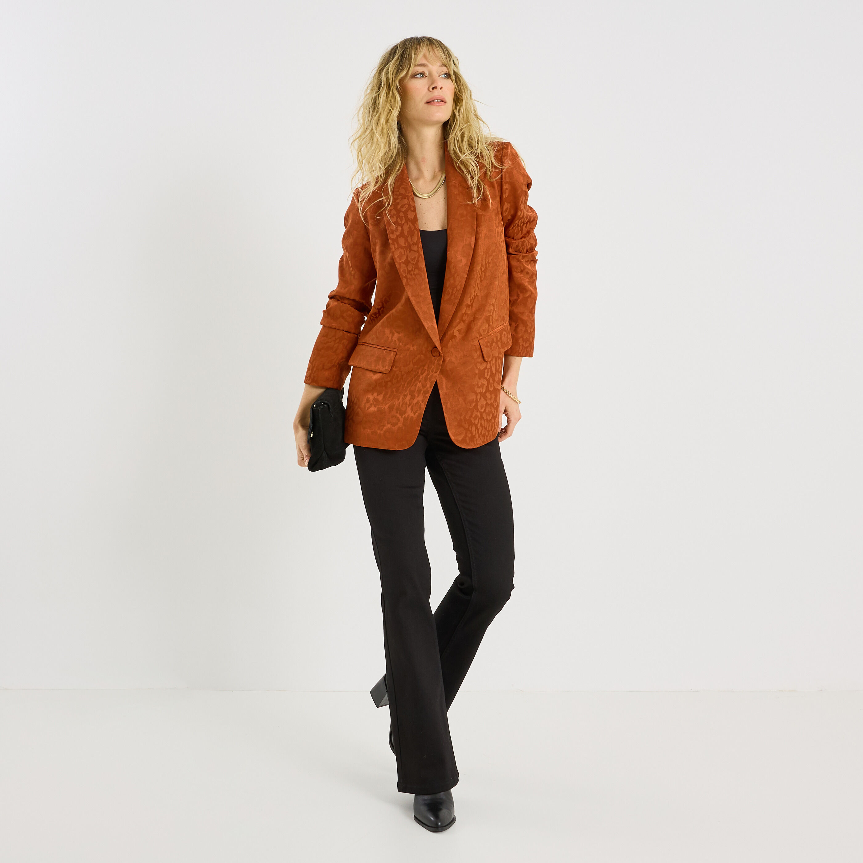 Blazer droit motif jacquard femme